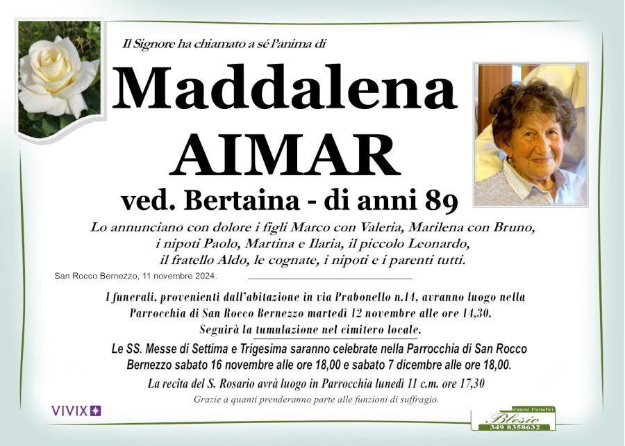 necrologio AIMAR MADDALENA ved. Bertaina