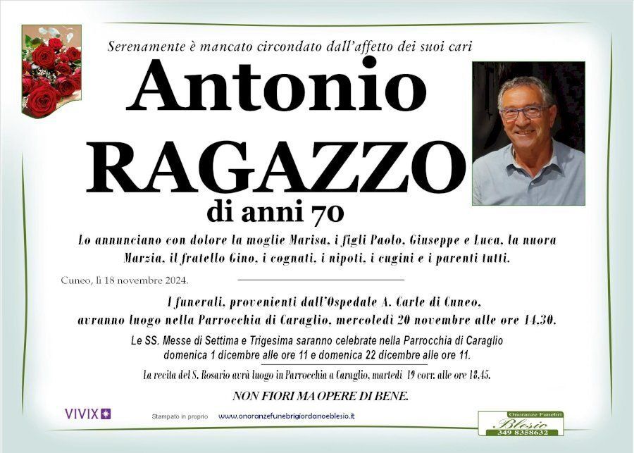 necrologio RAGAZZO Antonio