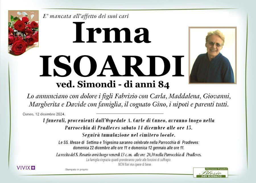 necrologio ISOARDI Irma ved. Simondi
