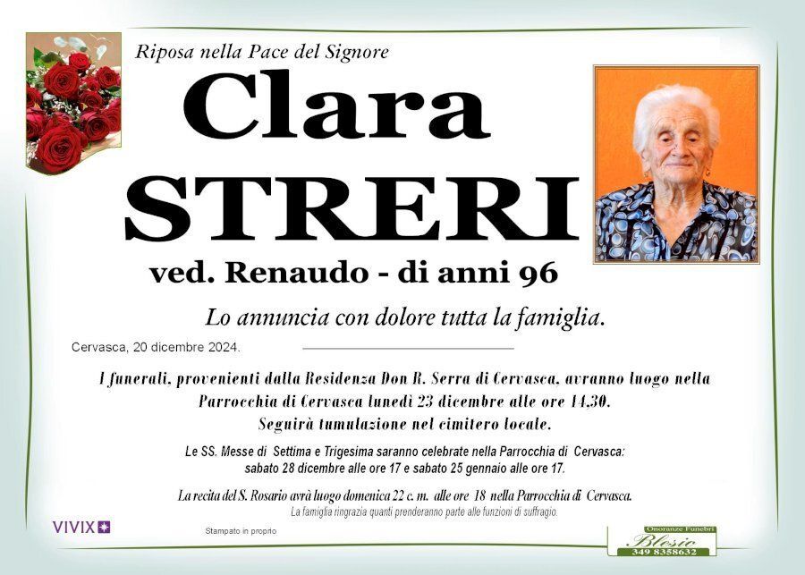 necrologio STRERI Clara ved. Renaudo