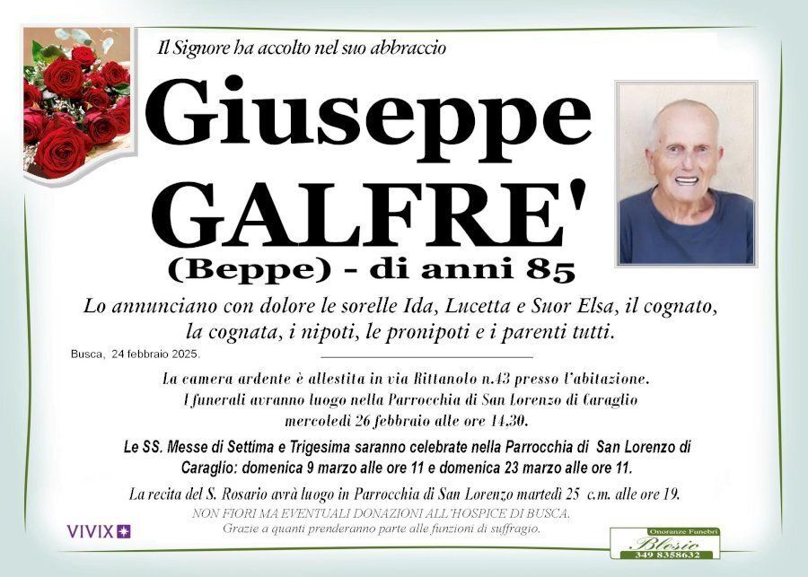 necrologio GALFRE' Giuseppe