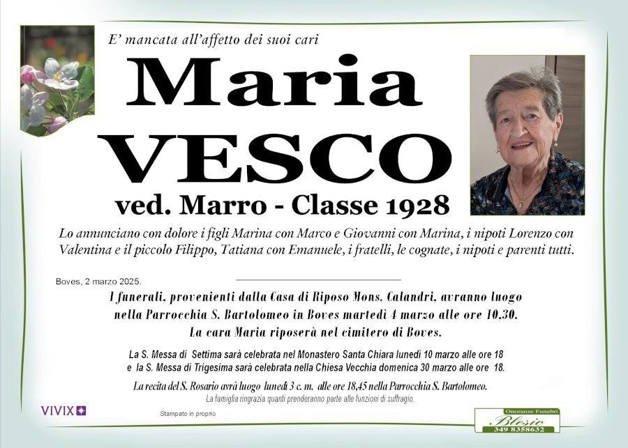 necrologio VESCO Maria ved. Marro