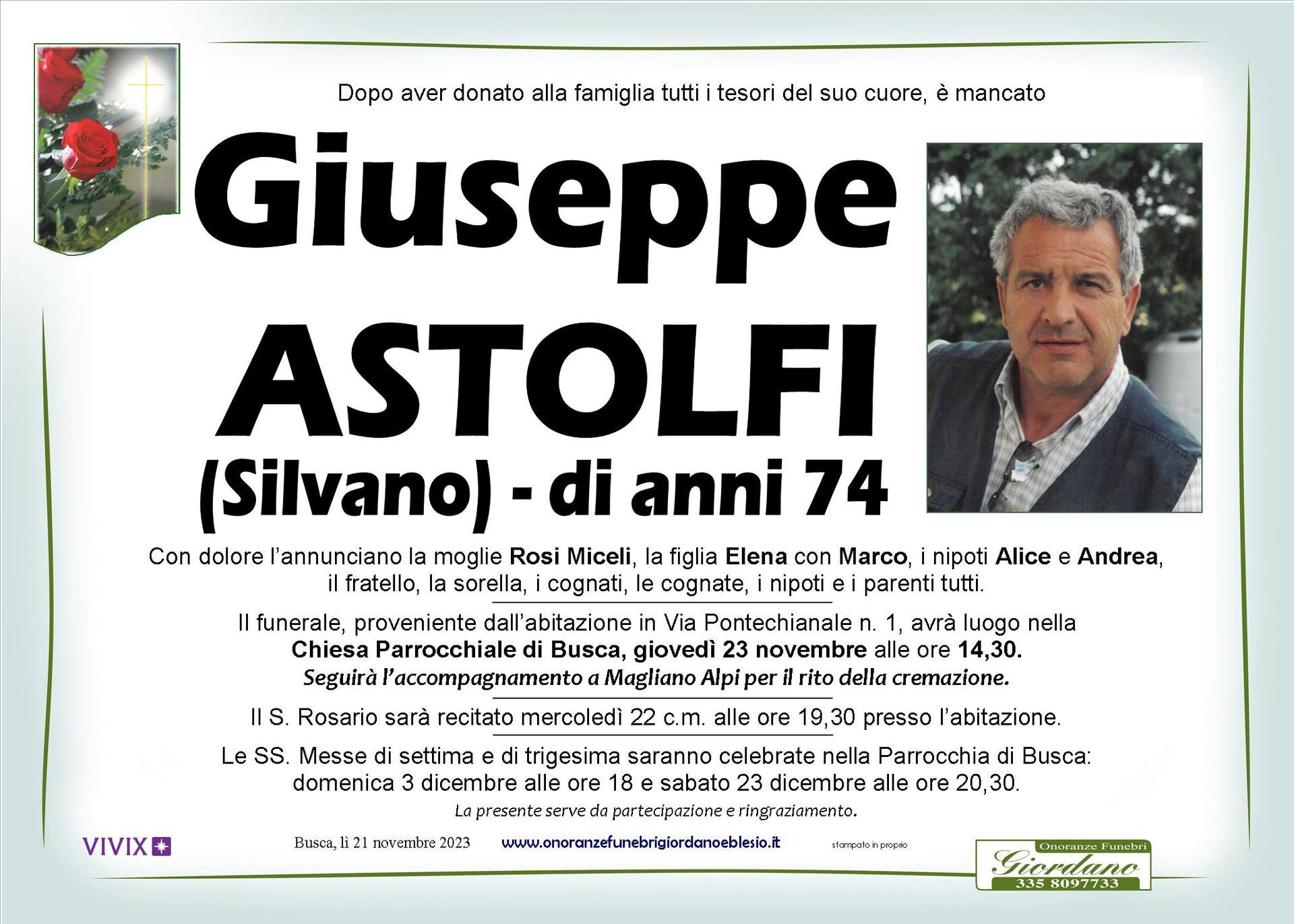 necrologio ASTOLFI Giuseppe