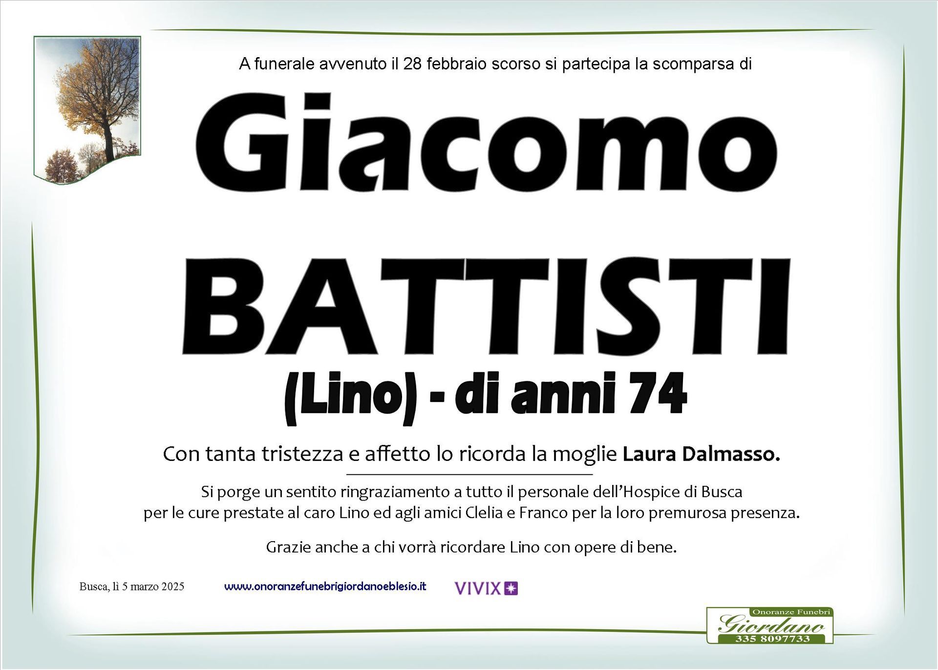 necrologio BATTISTI Giacomo