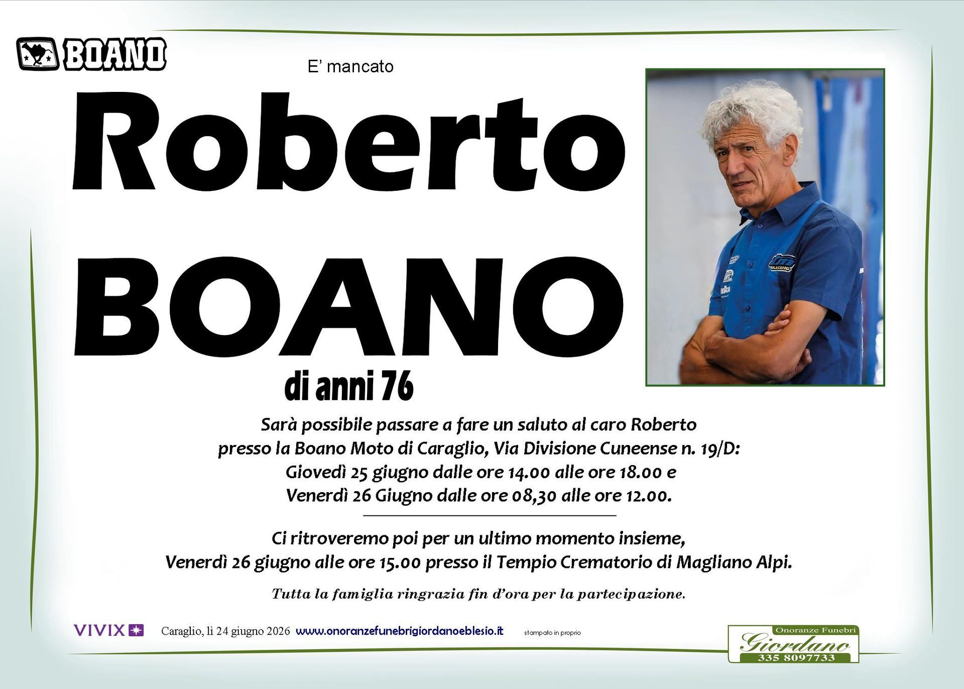 necrologio BOANO Roberto