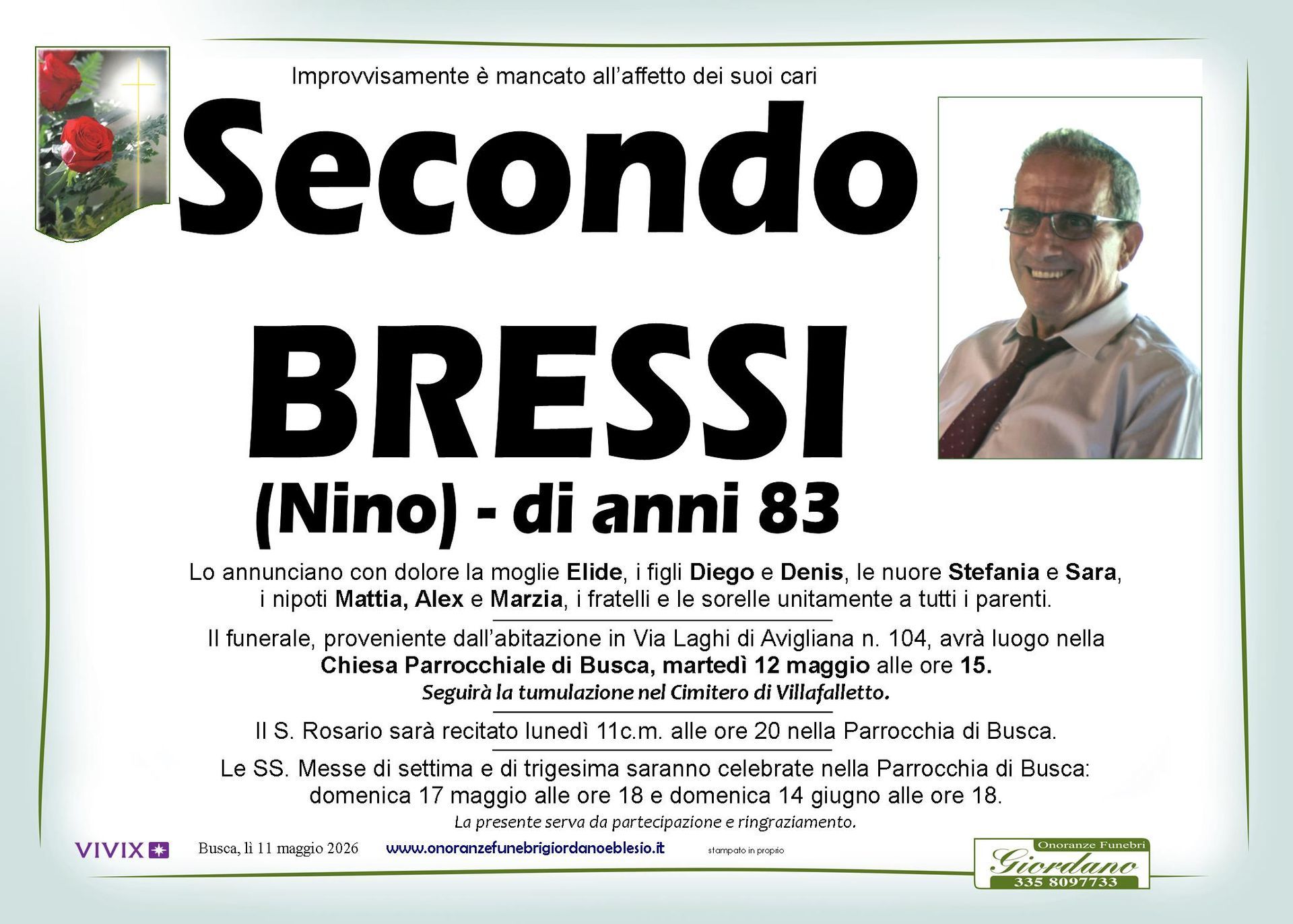 necrologio BRESSI Secondo