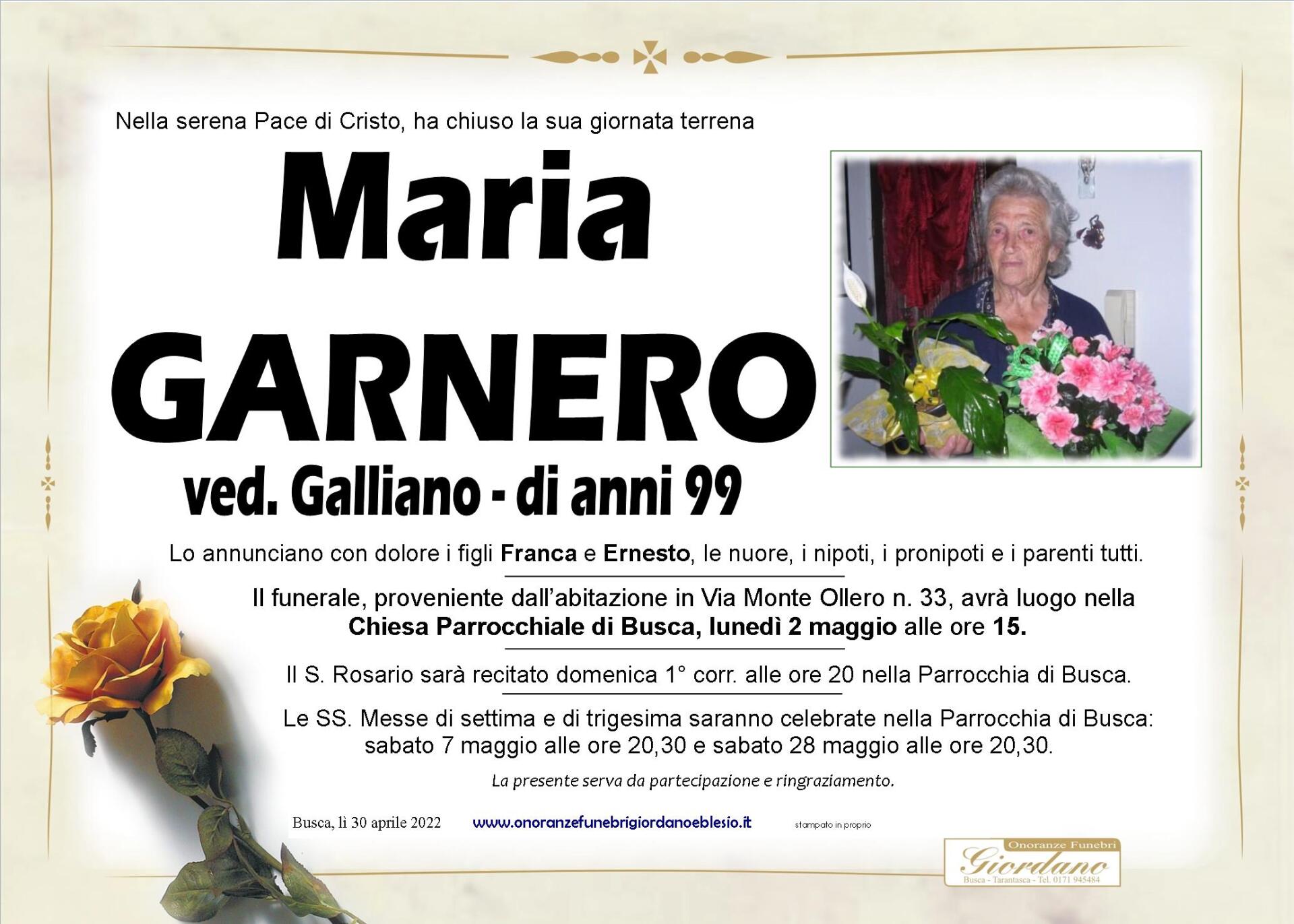 necrologio GARNERO Maria ved. Galliano
