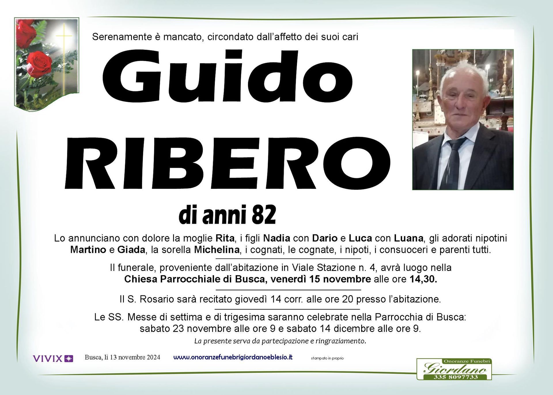 necrologio RIBERO Guido