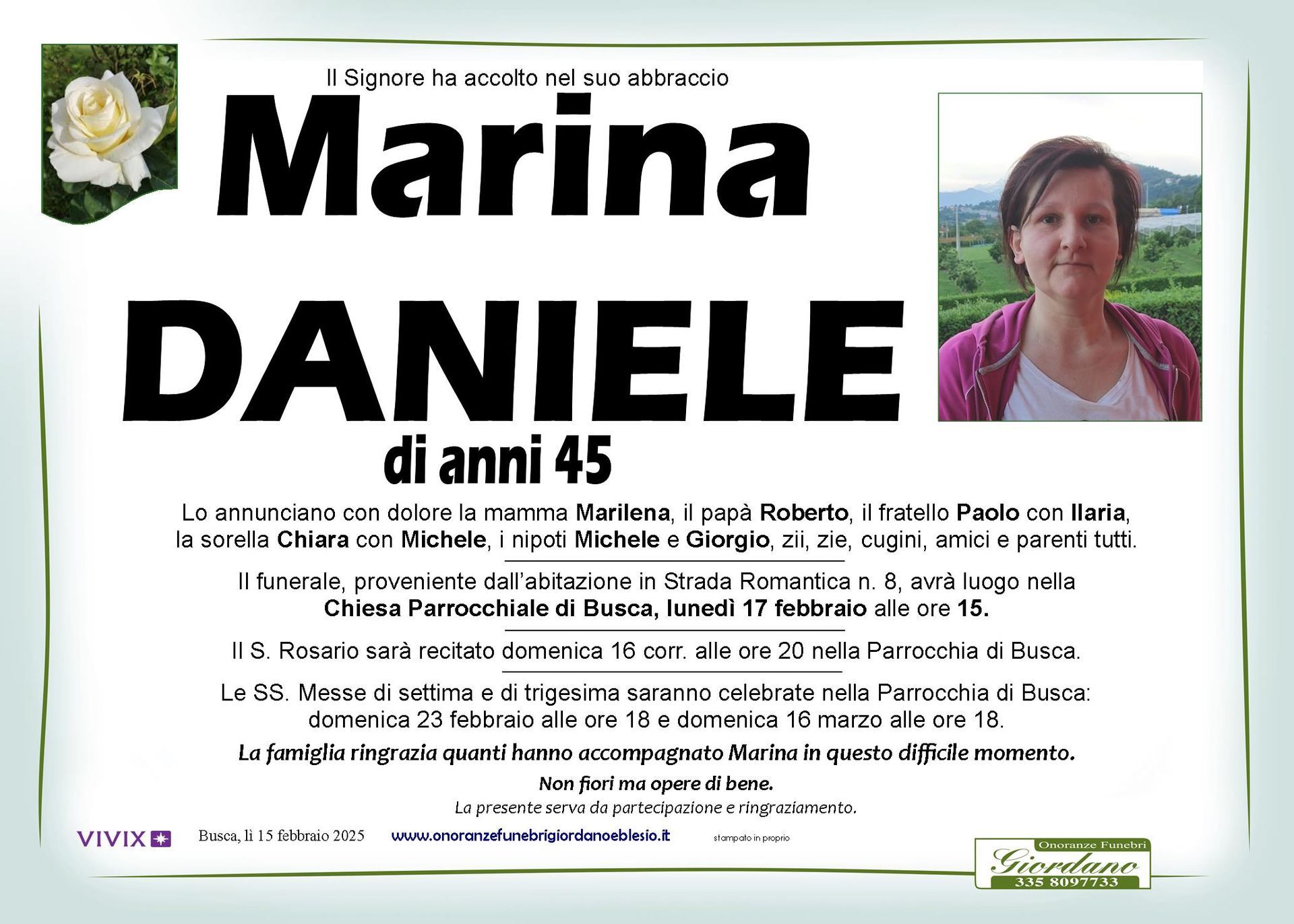 necrologio DANIELE Marina