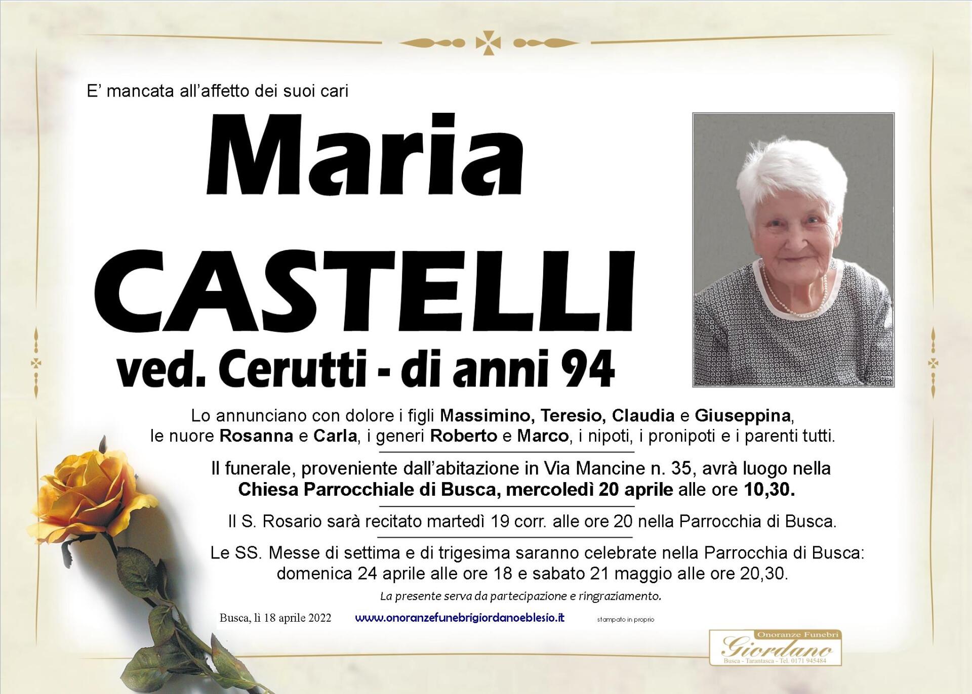 necrologio CASTELLI Maria ved. Cerutti