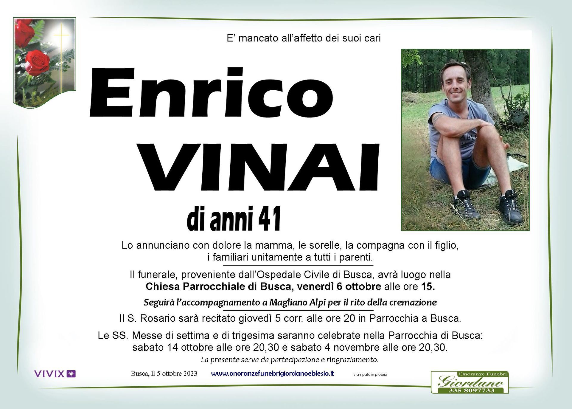 necrologio VINAI Enrico