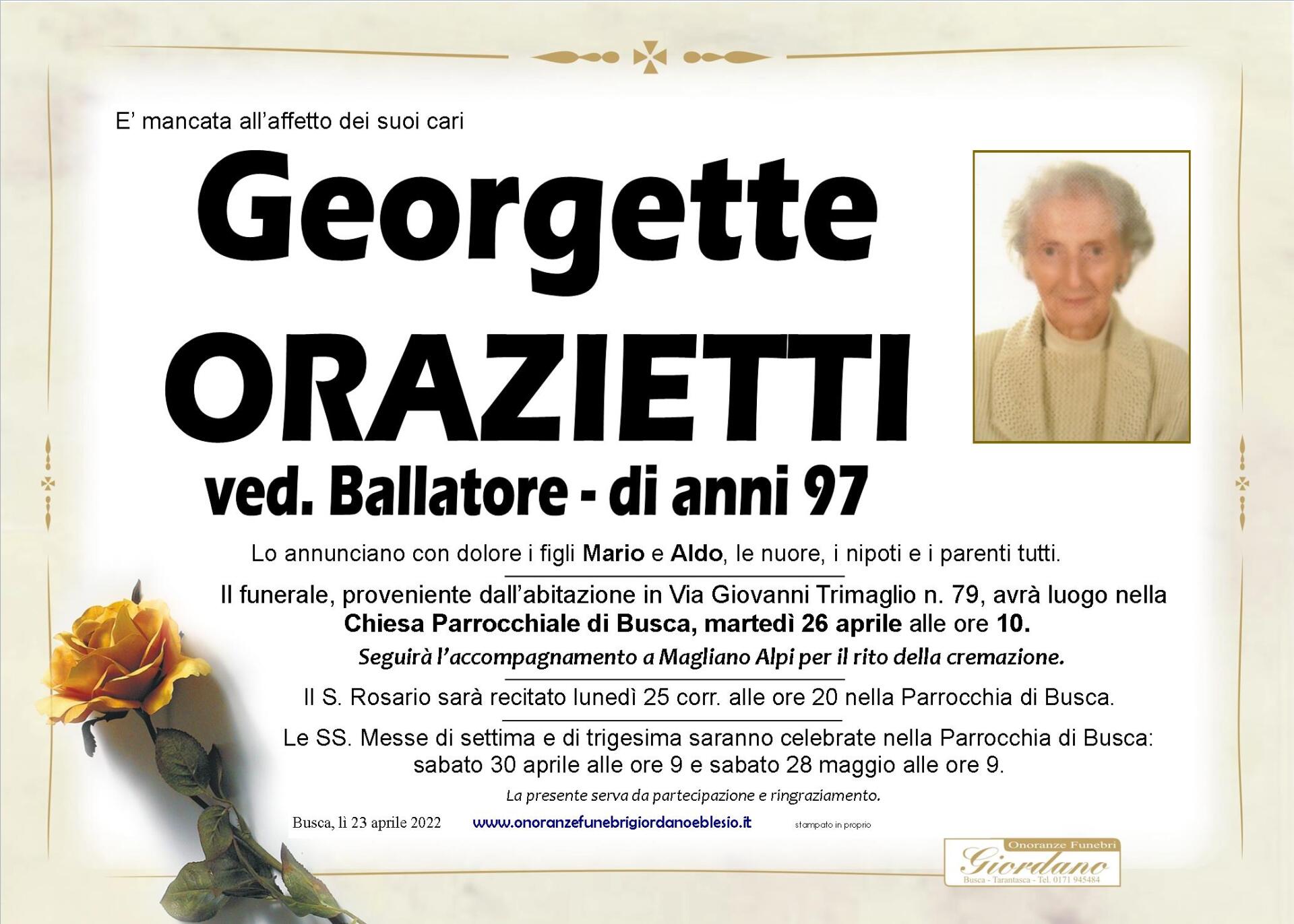 necrologio ORAZIETTI Georgette ved. Ballatore