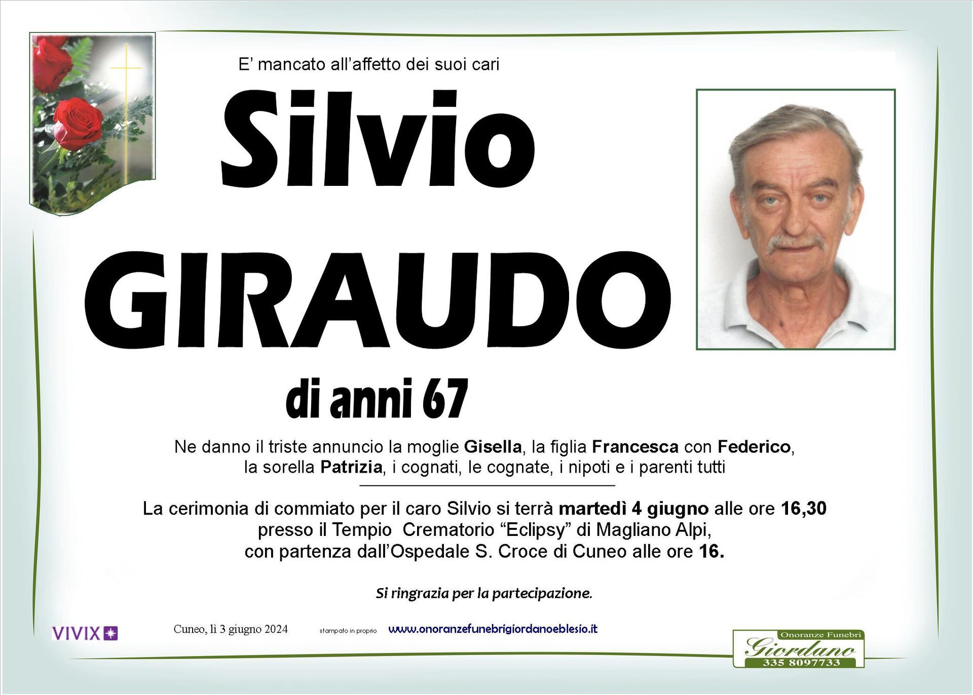 necrologio GIRAUDO Silvio