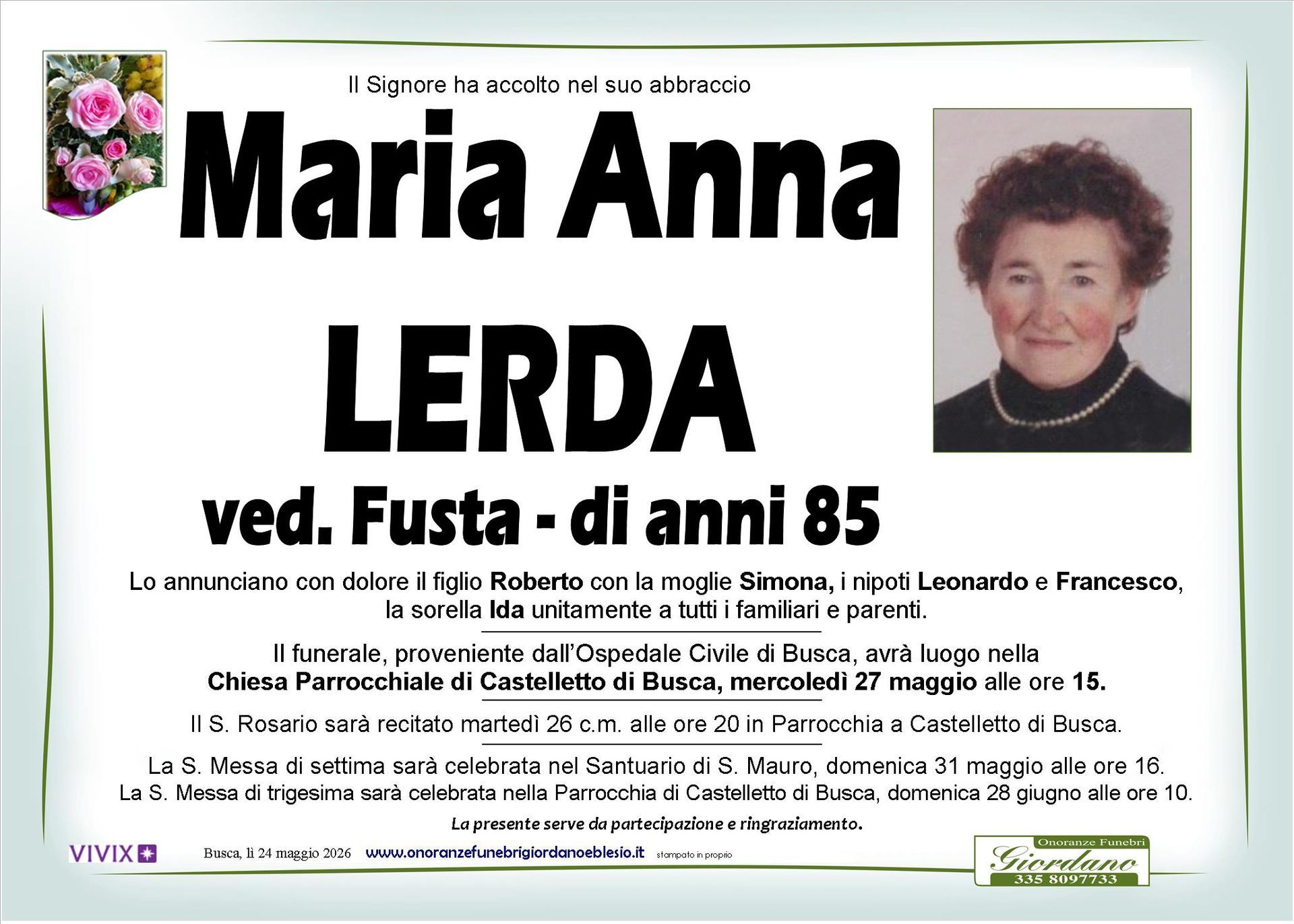 necrologio LERDA Maria Anna ved. Fusta