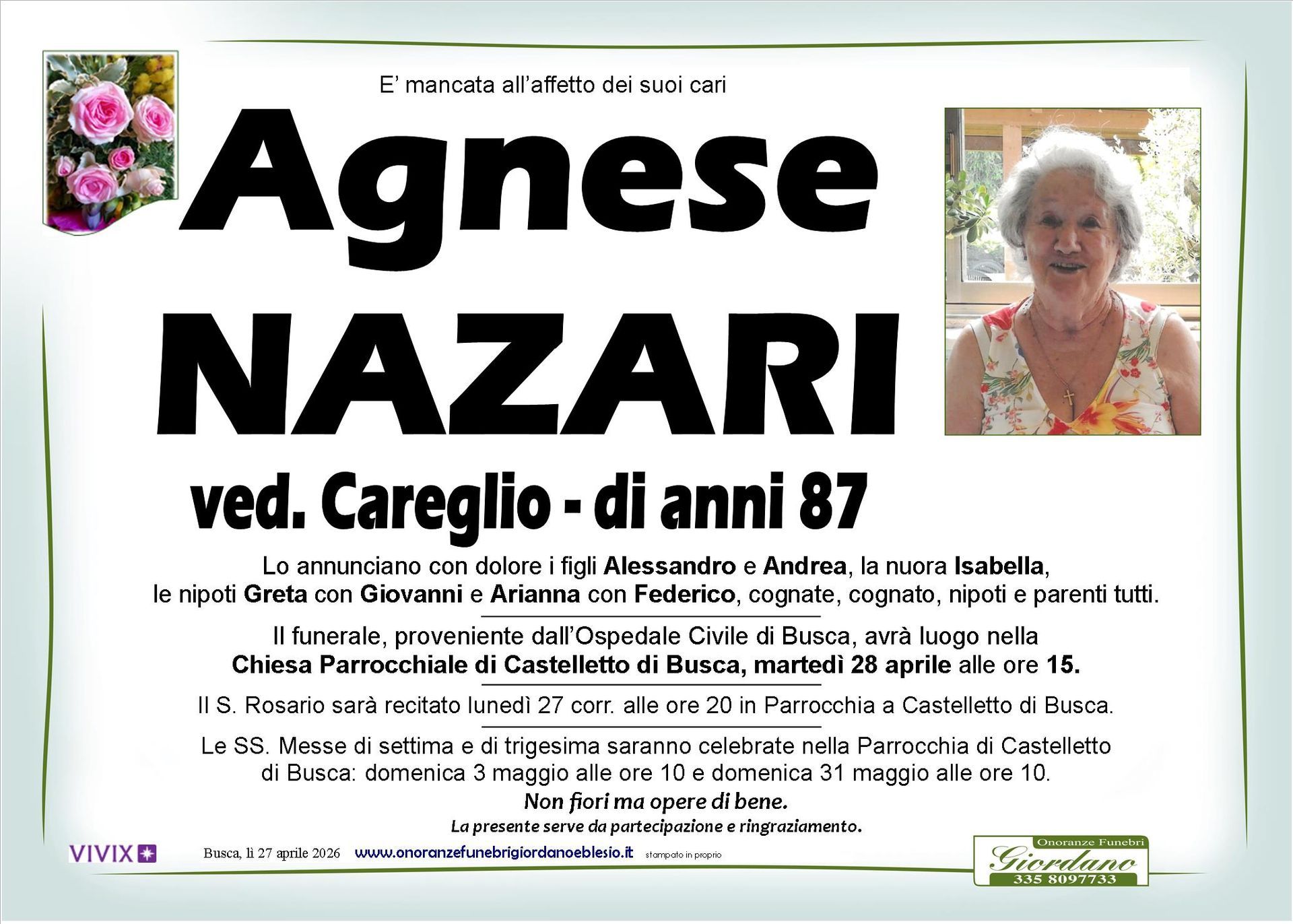 necrologio NAZARI Agnese ved Careglio