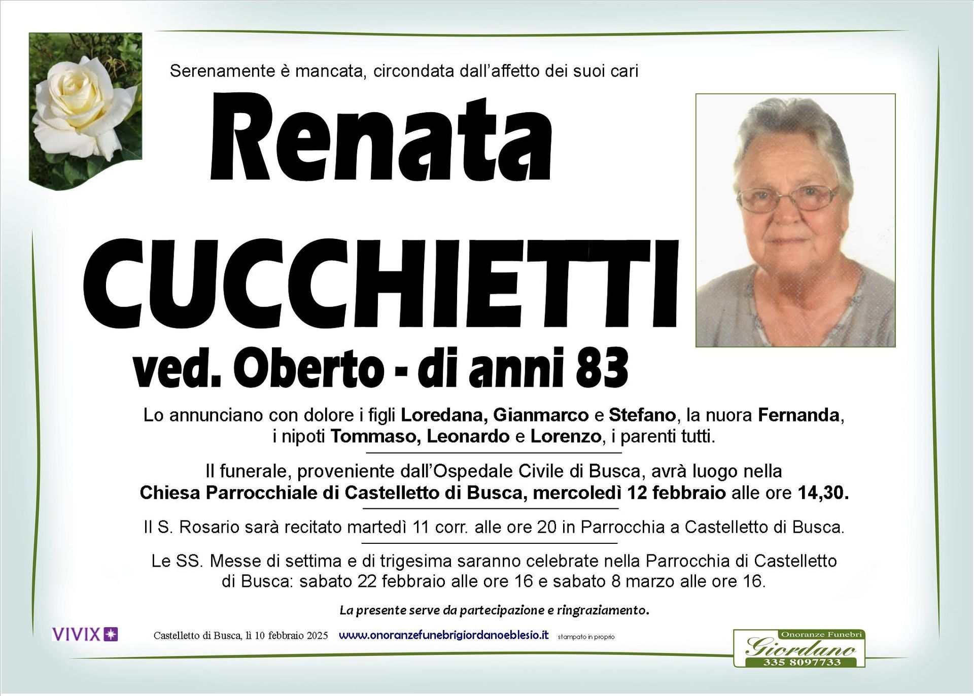 necrologio CUCCHIETTI Renata ved. Oberto
