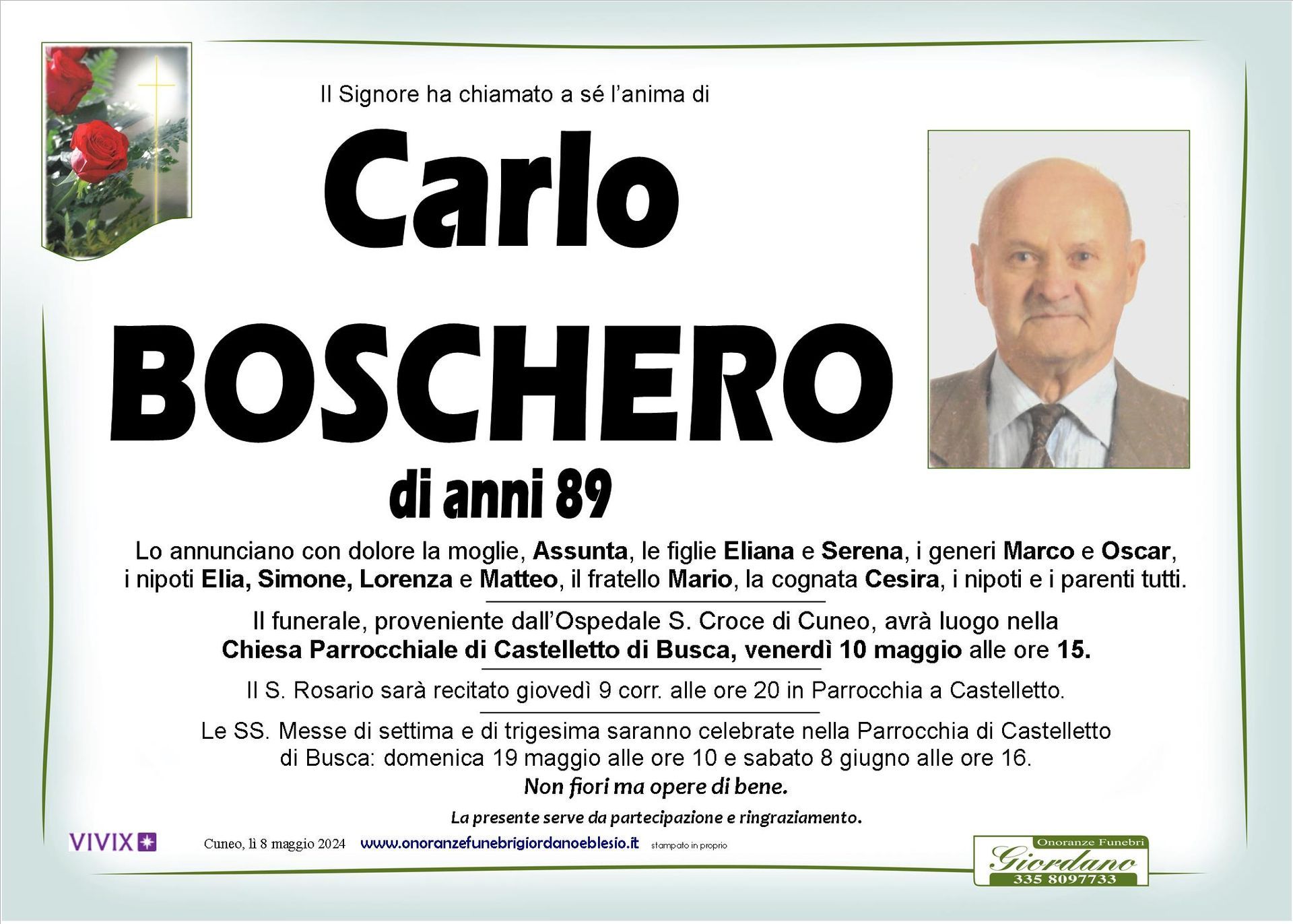 necrologio BOSCHERO Carlo
