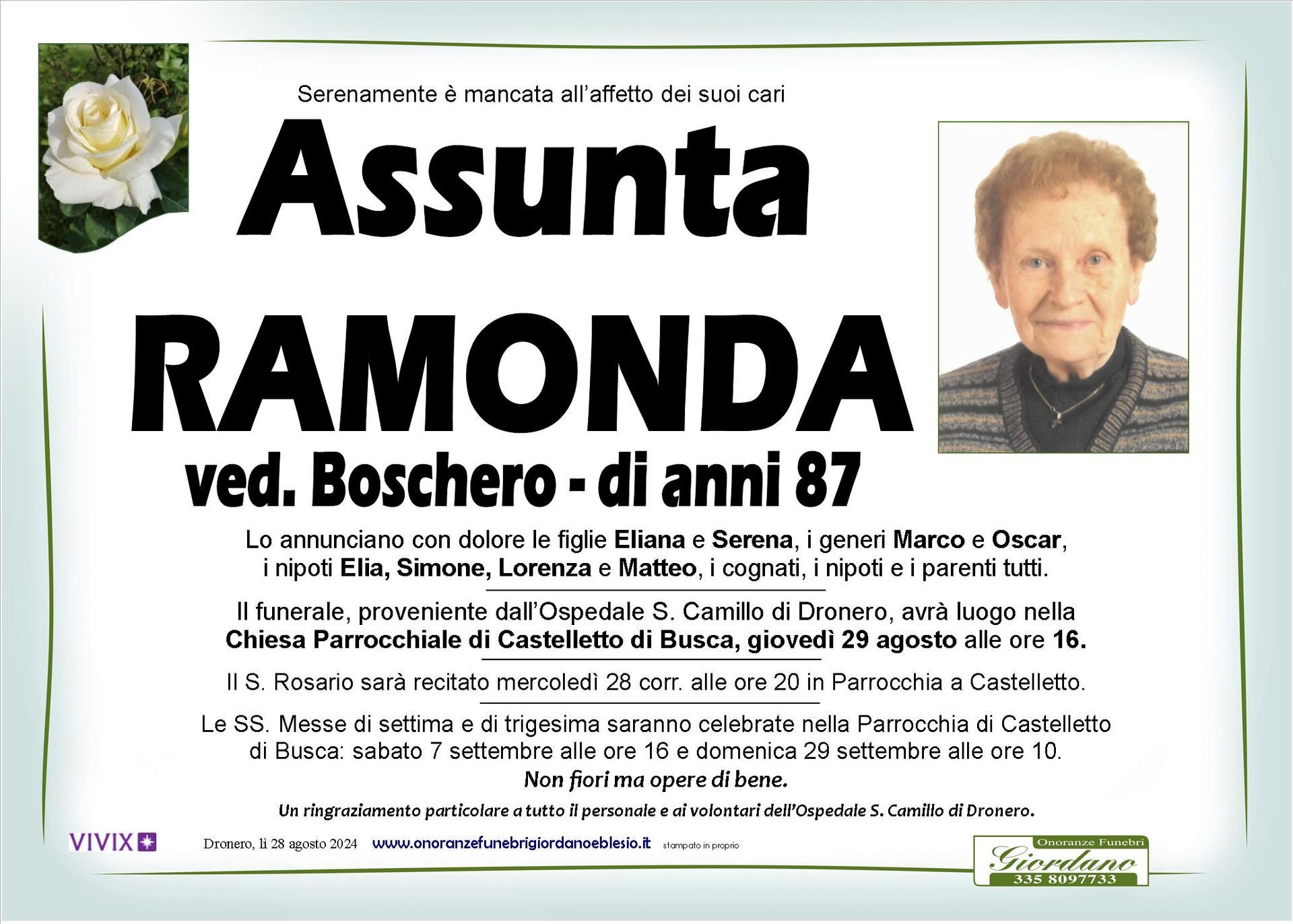 necrologio RAMONDA Assunta ved. Boschero
