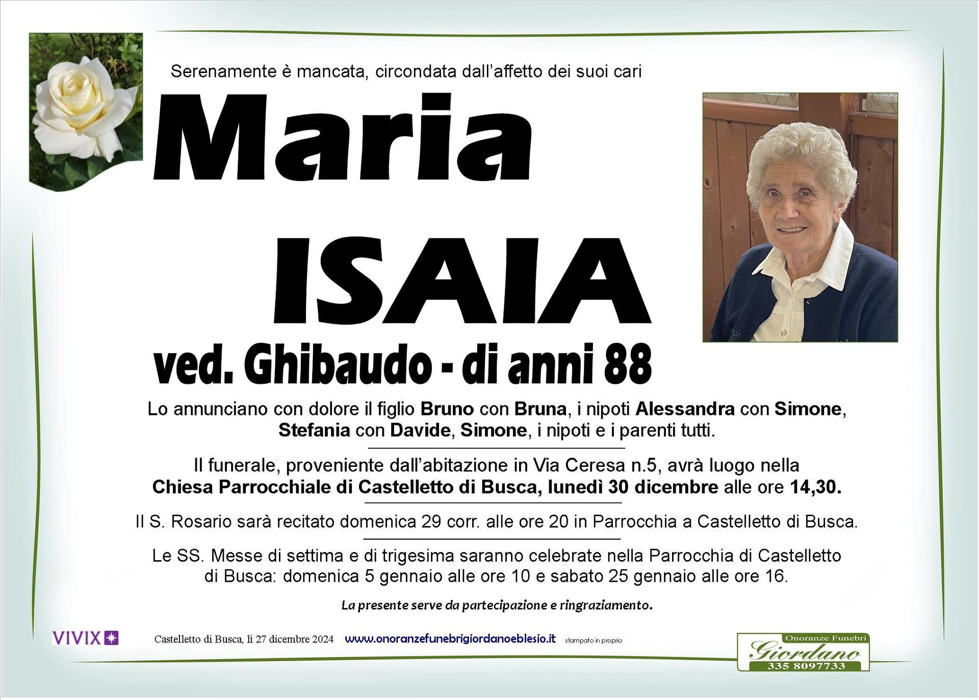 necrologio ISAIA Maria ved. Ghibaudo