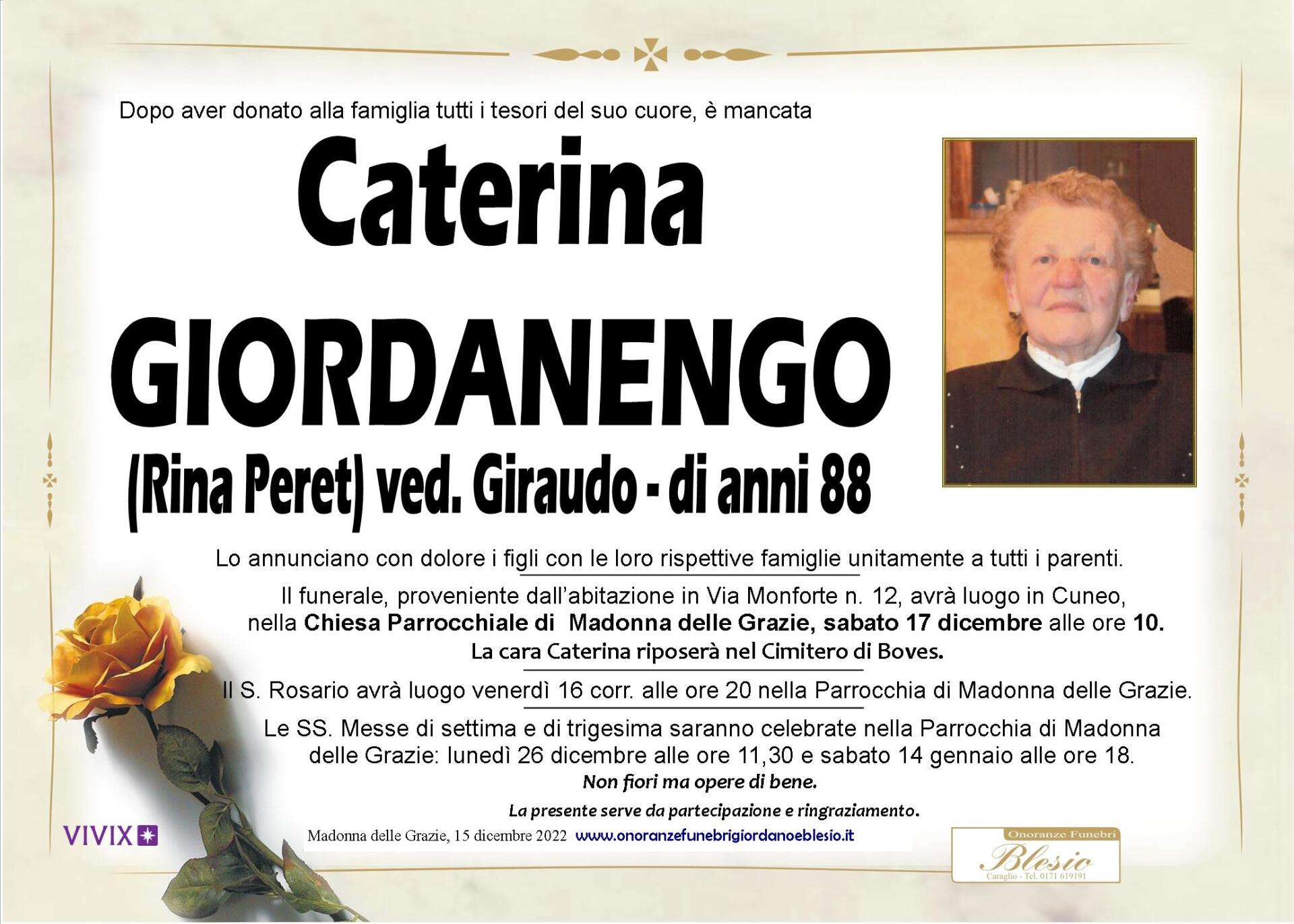 necrologio GIORDANENGO Caterina ved. Giraudo