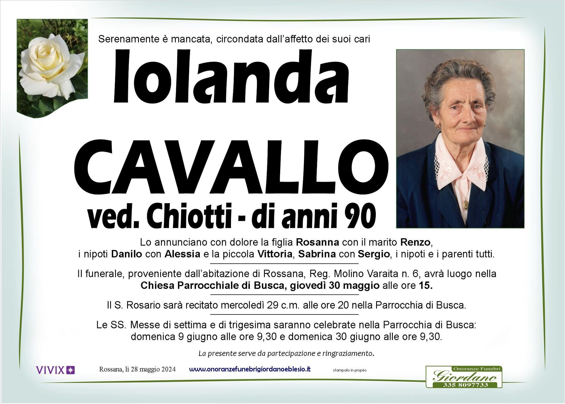 necrologio CAVALLO Iolanda ved. Chiotti