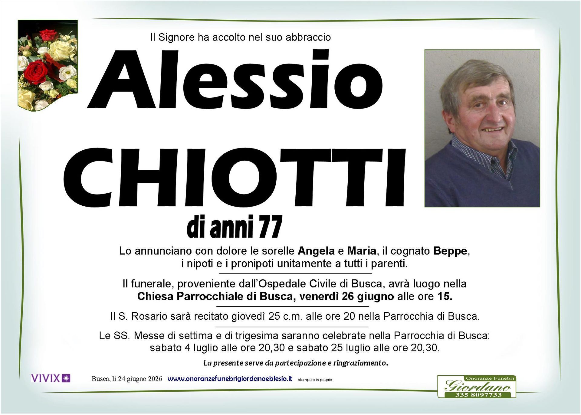 necrologio CHIOTTI Alessio