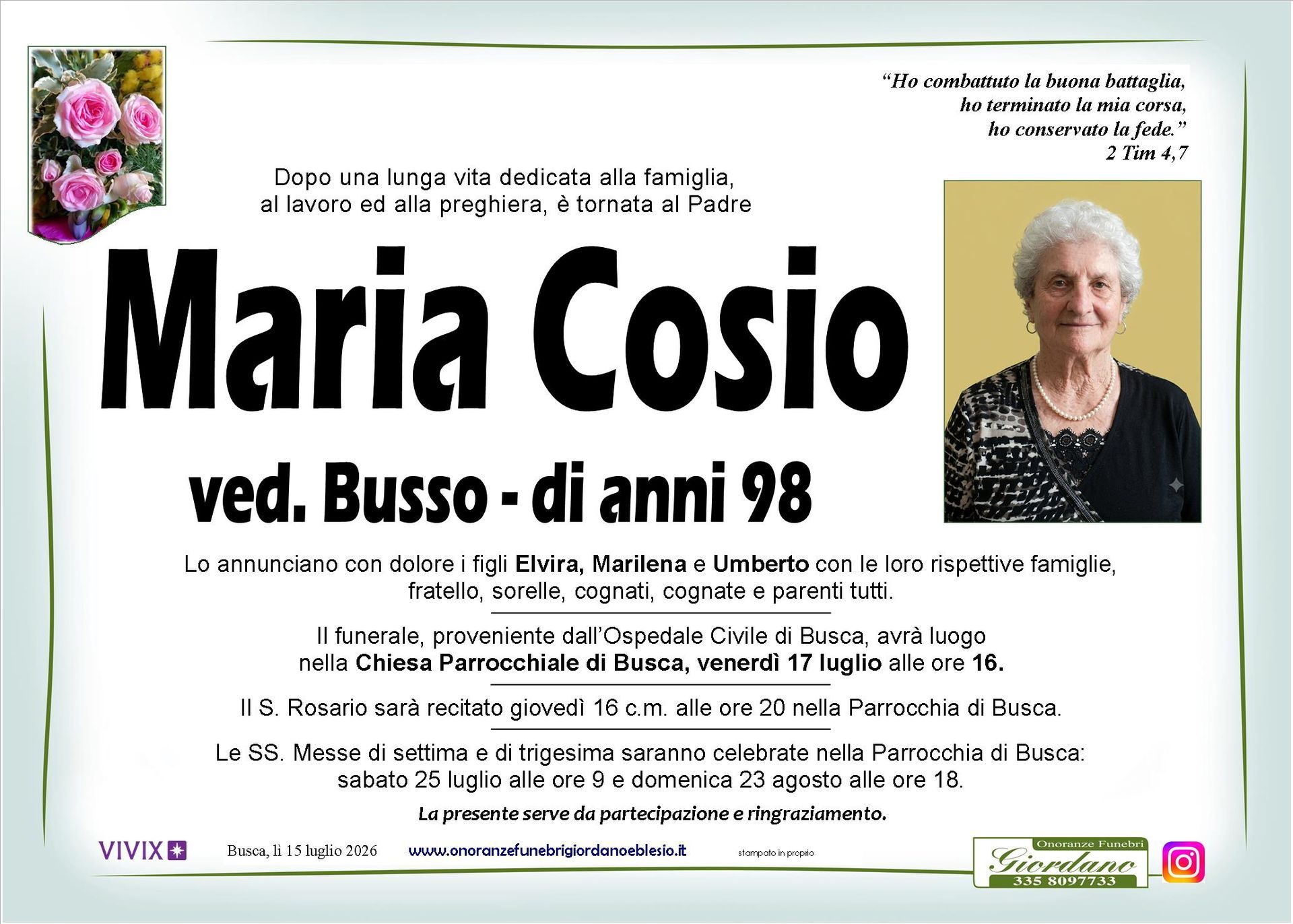 necrologio COSIO Maria ved. Busso