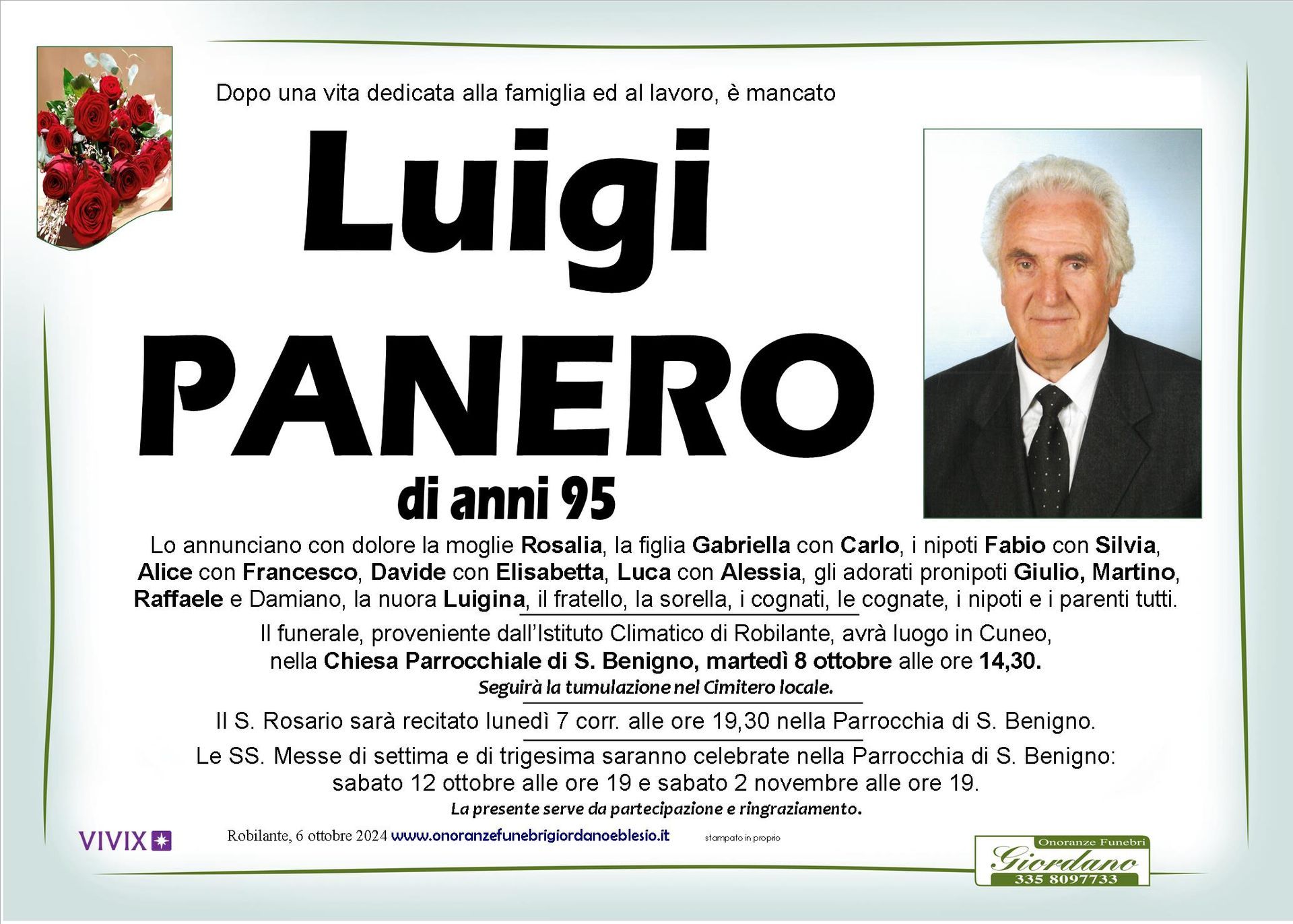 necrologio PANERO Luigi