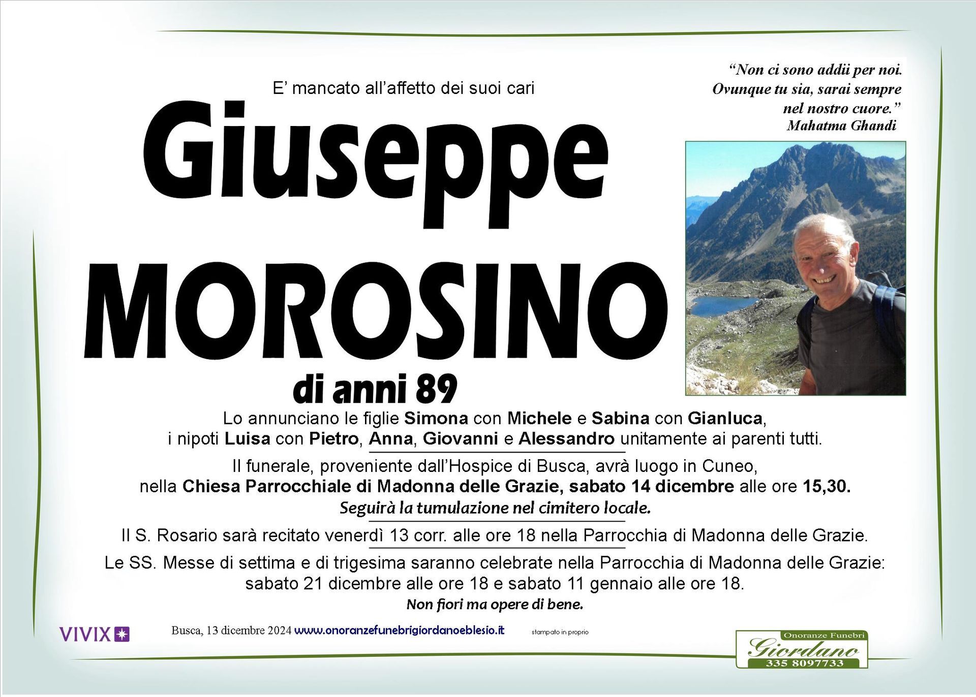 necrologio MOROSINO Giuseppe