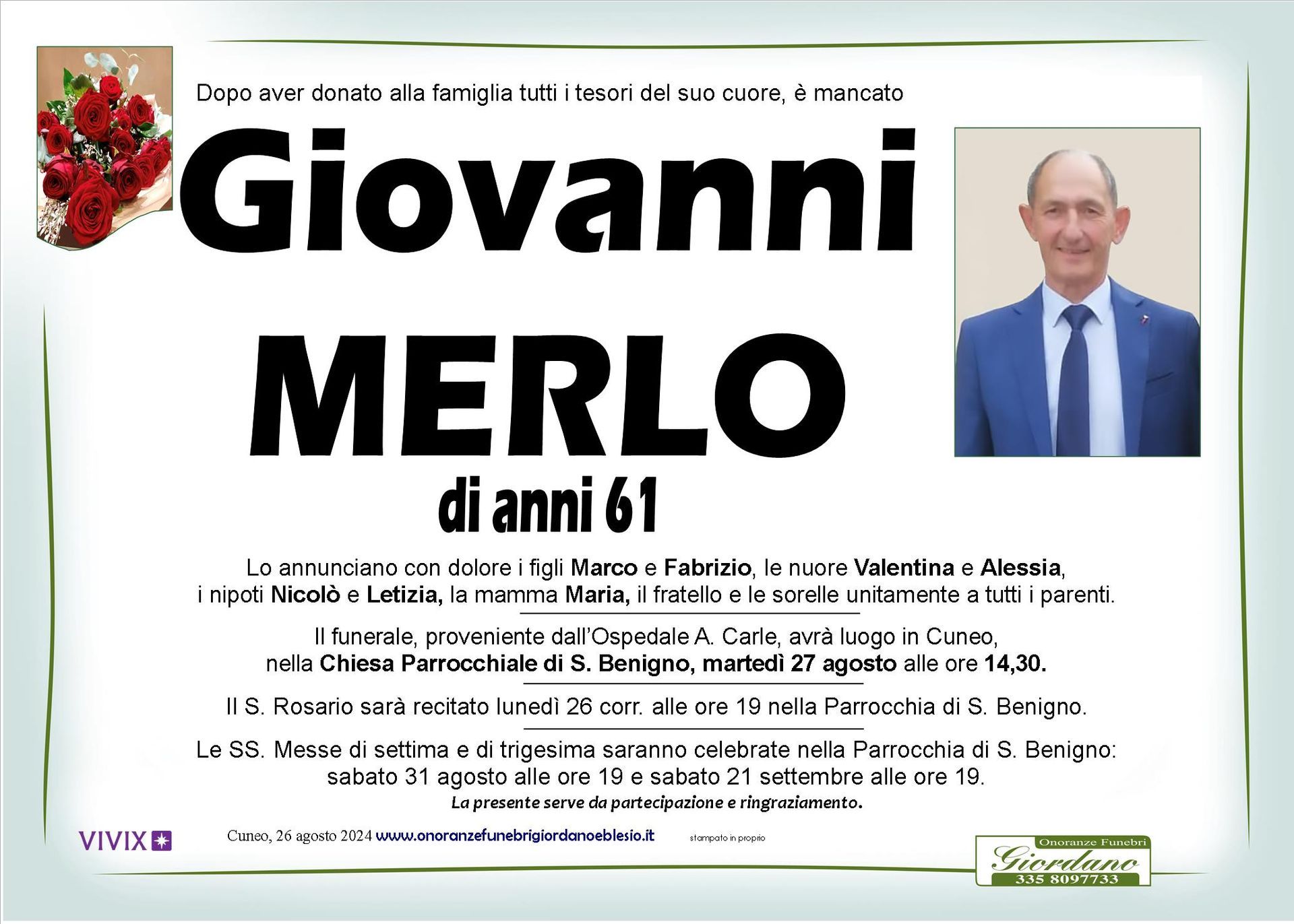 necrologio MERLO Giovanni