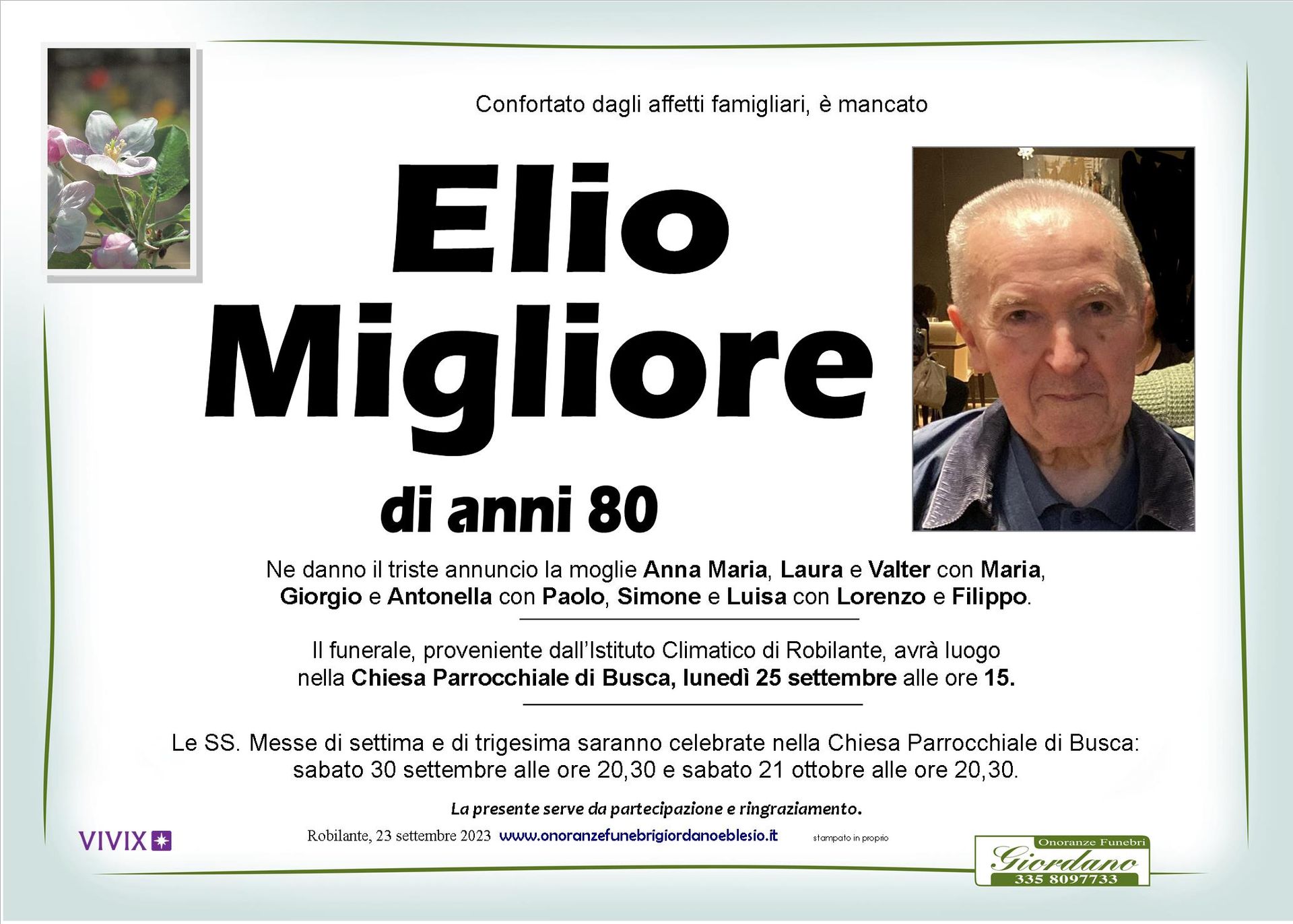 necrologio MIGLIORE Elio