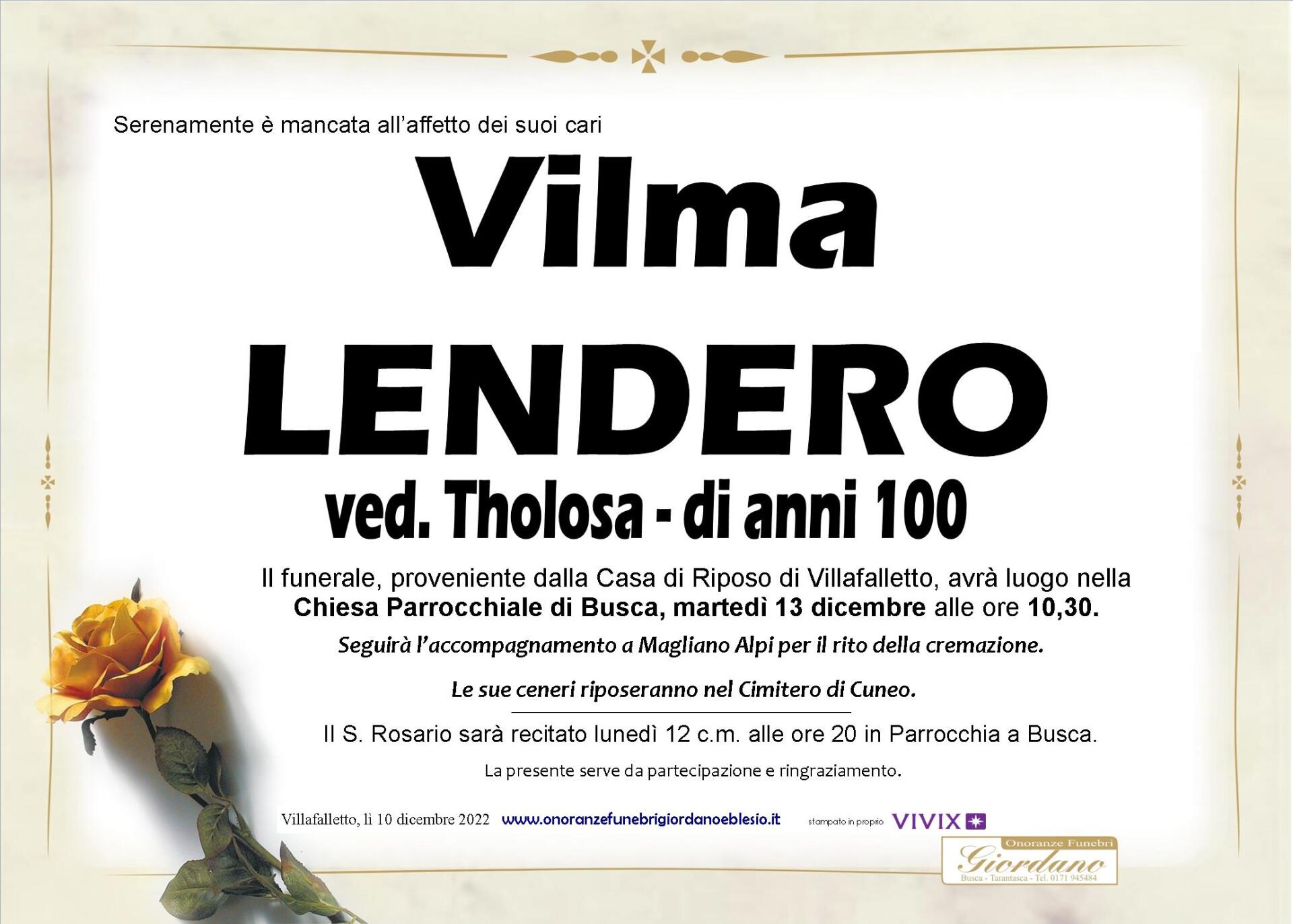 necrologio LENDERO Vilma ved. Tholosa