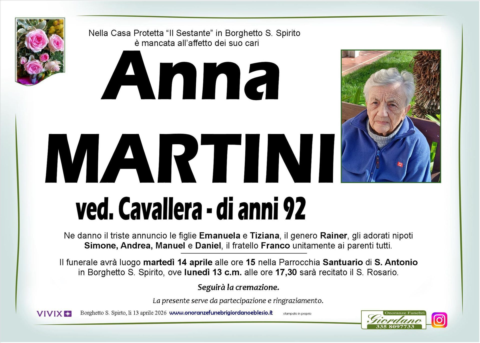 necrologio MARTINI Anna ved. Cavallera