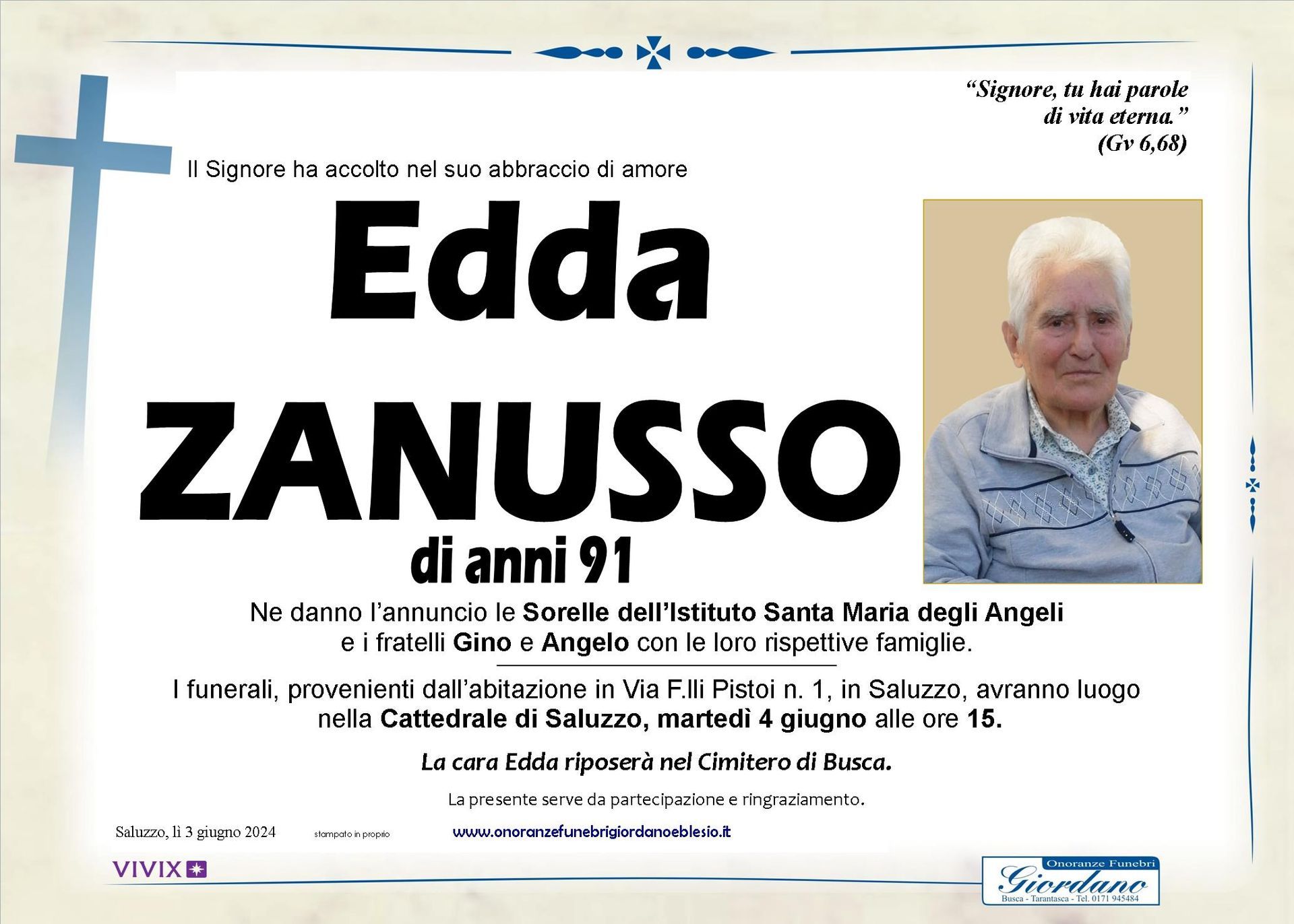 necrologio ZANUSSO Edda