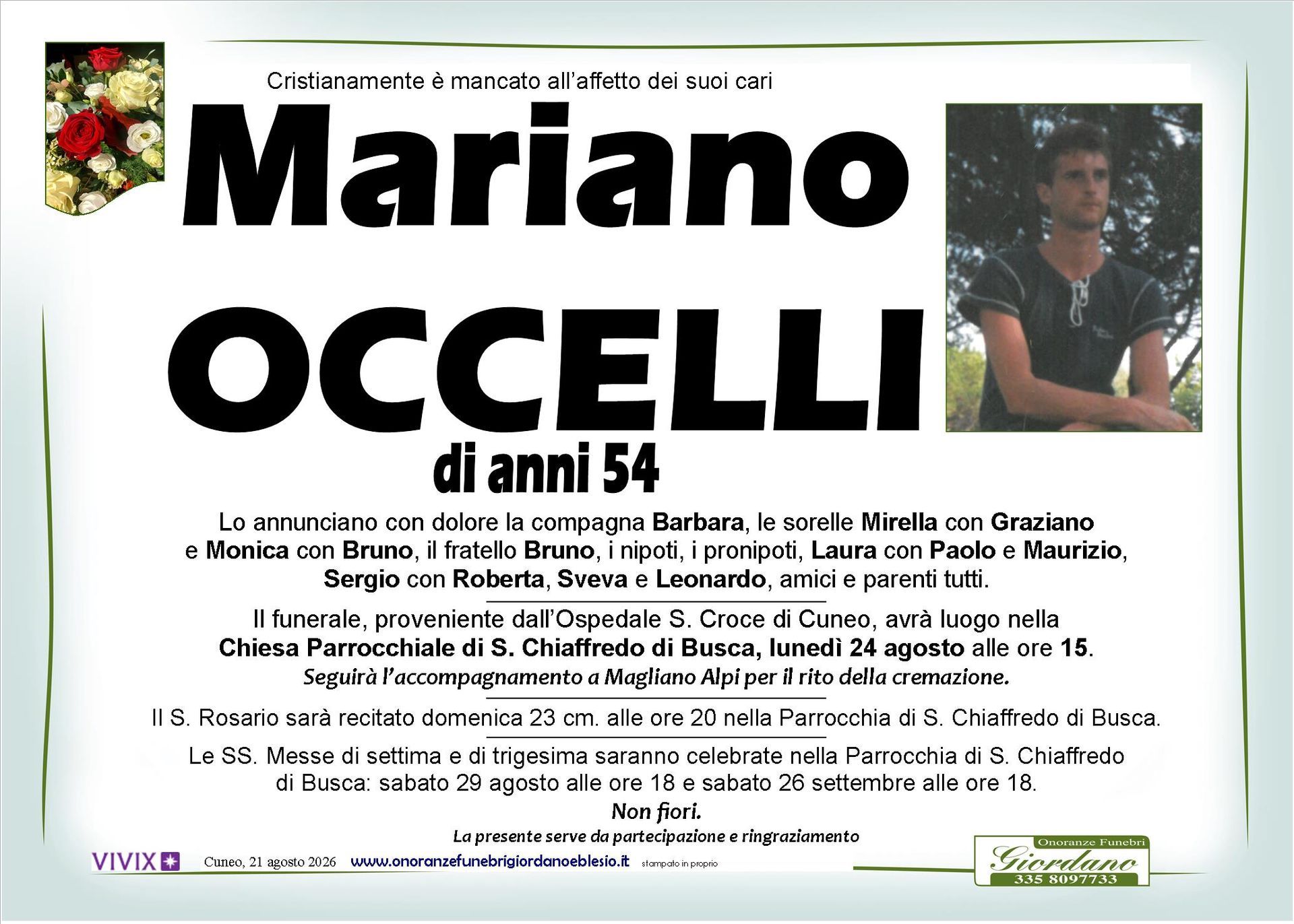 necrologio OCCELLI Mariano