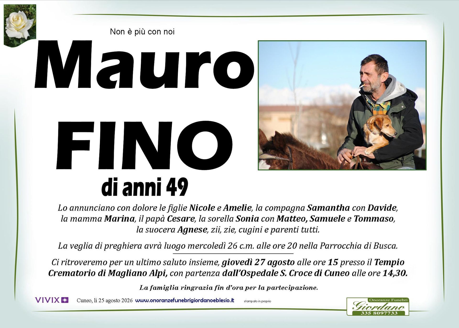 necrologio FINO Mauro