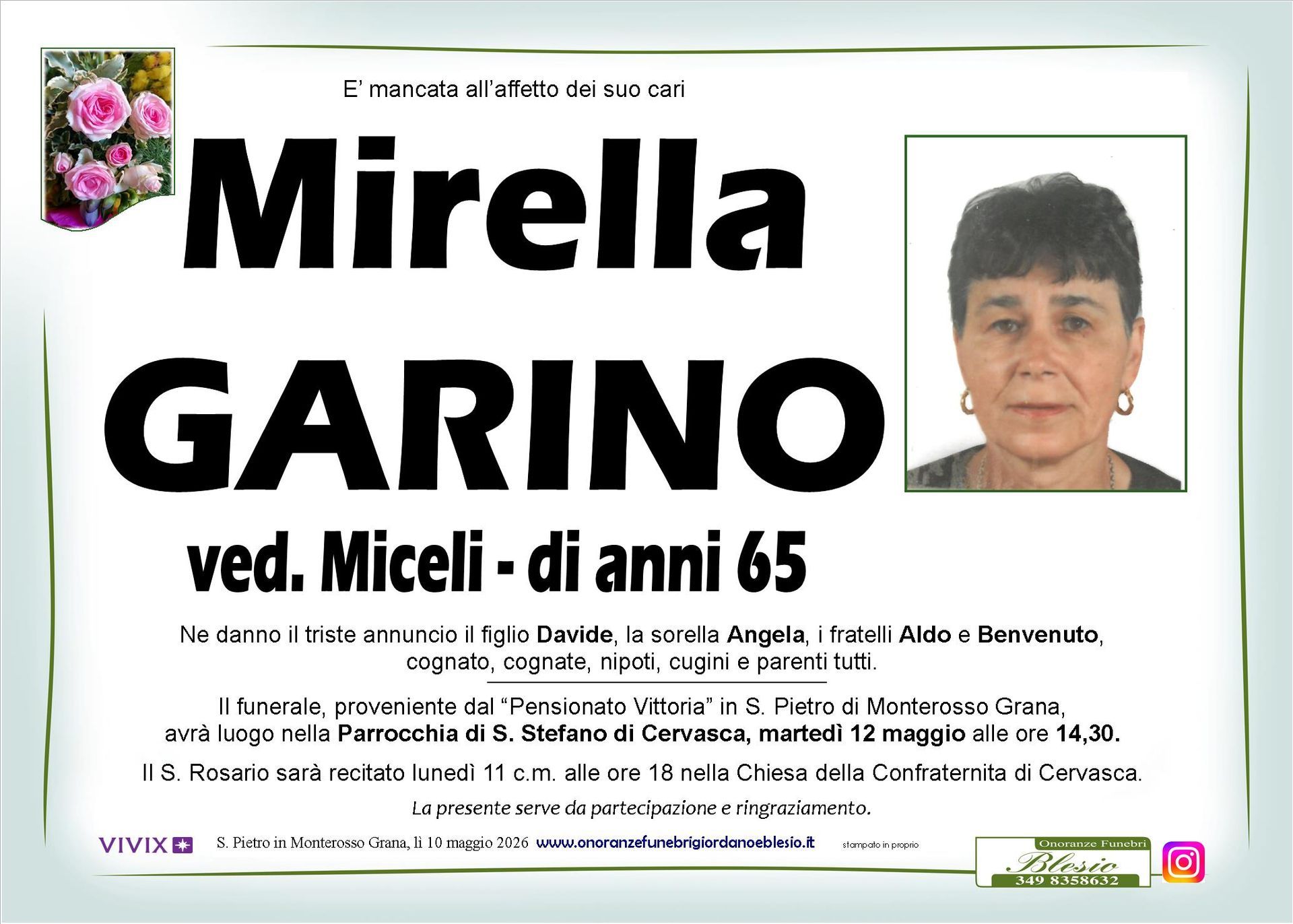necrologio GARINO Mirella ved. Miceli