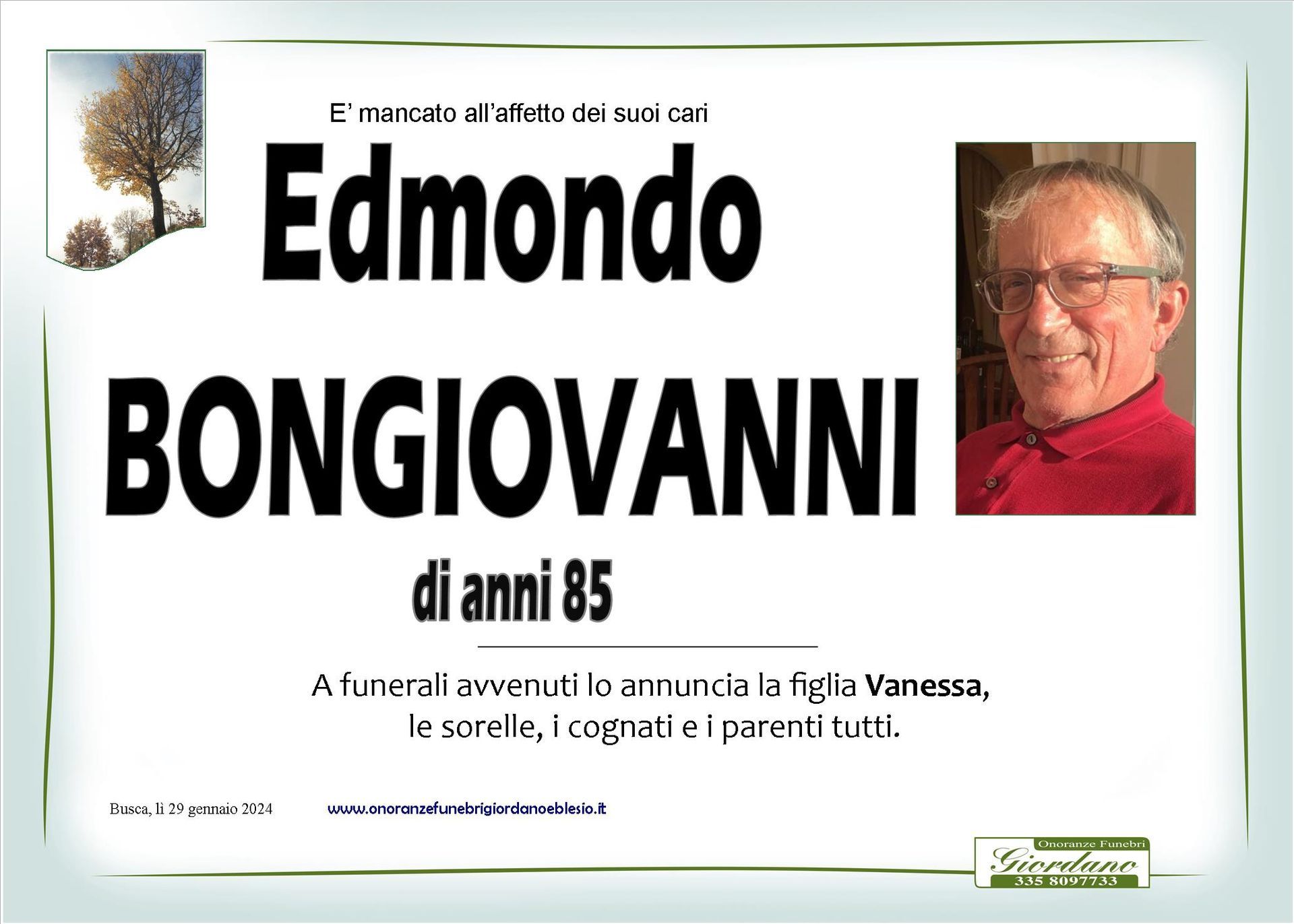 necrologio BONGIOVANNI Edmondo