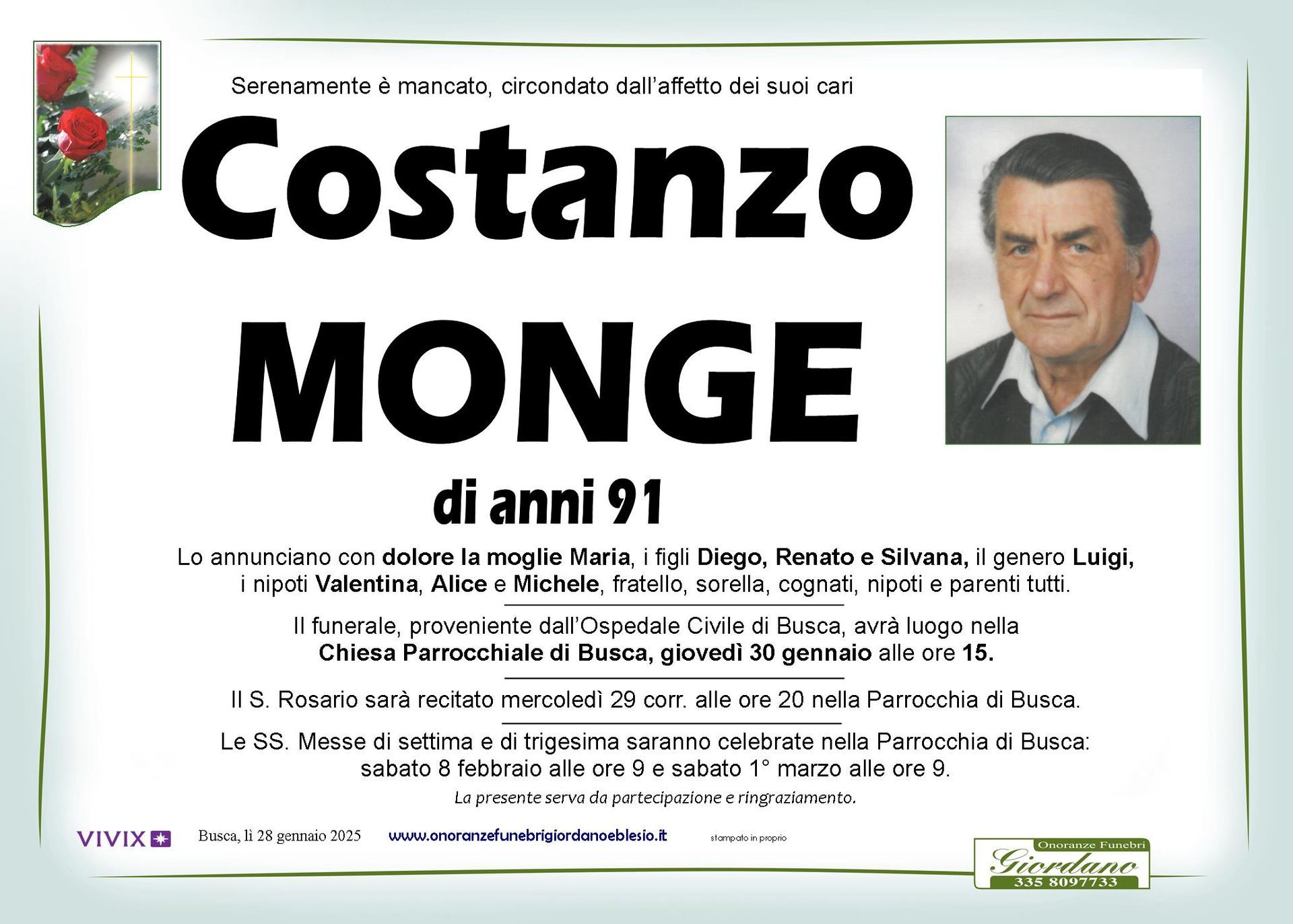 necrologio MONGE Costanzo
