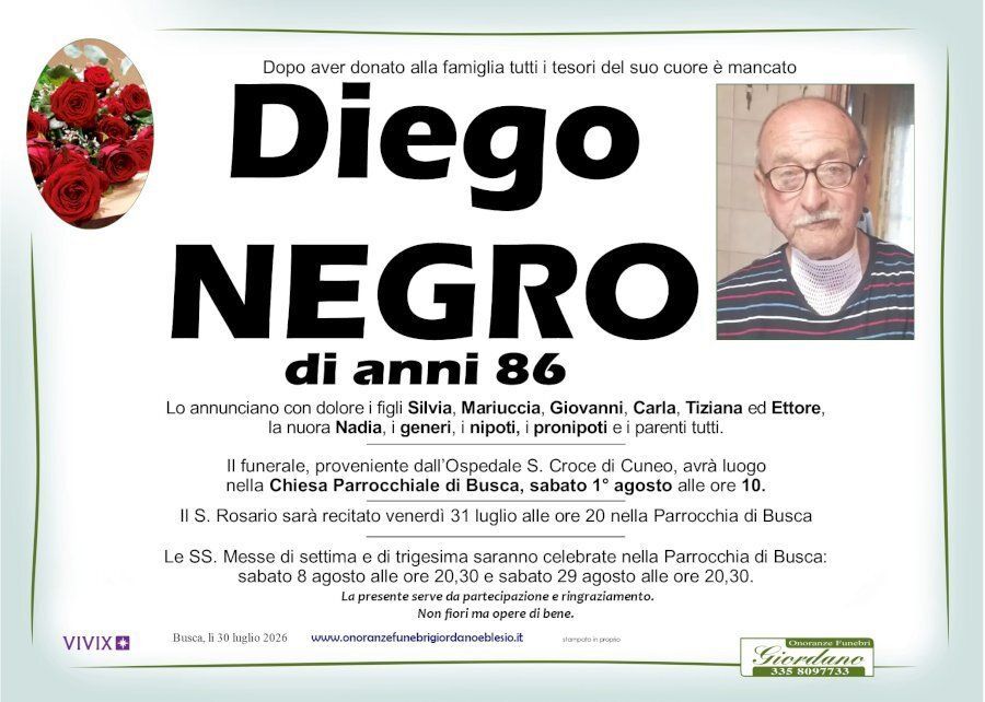 necrologio NEGRO Diego
