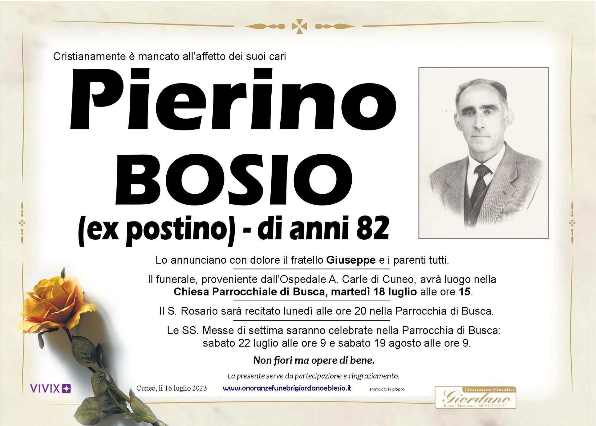necrologio BOSIO Pierino