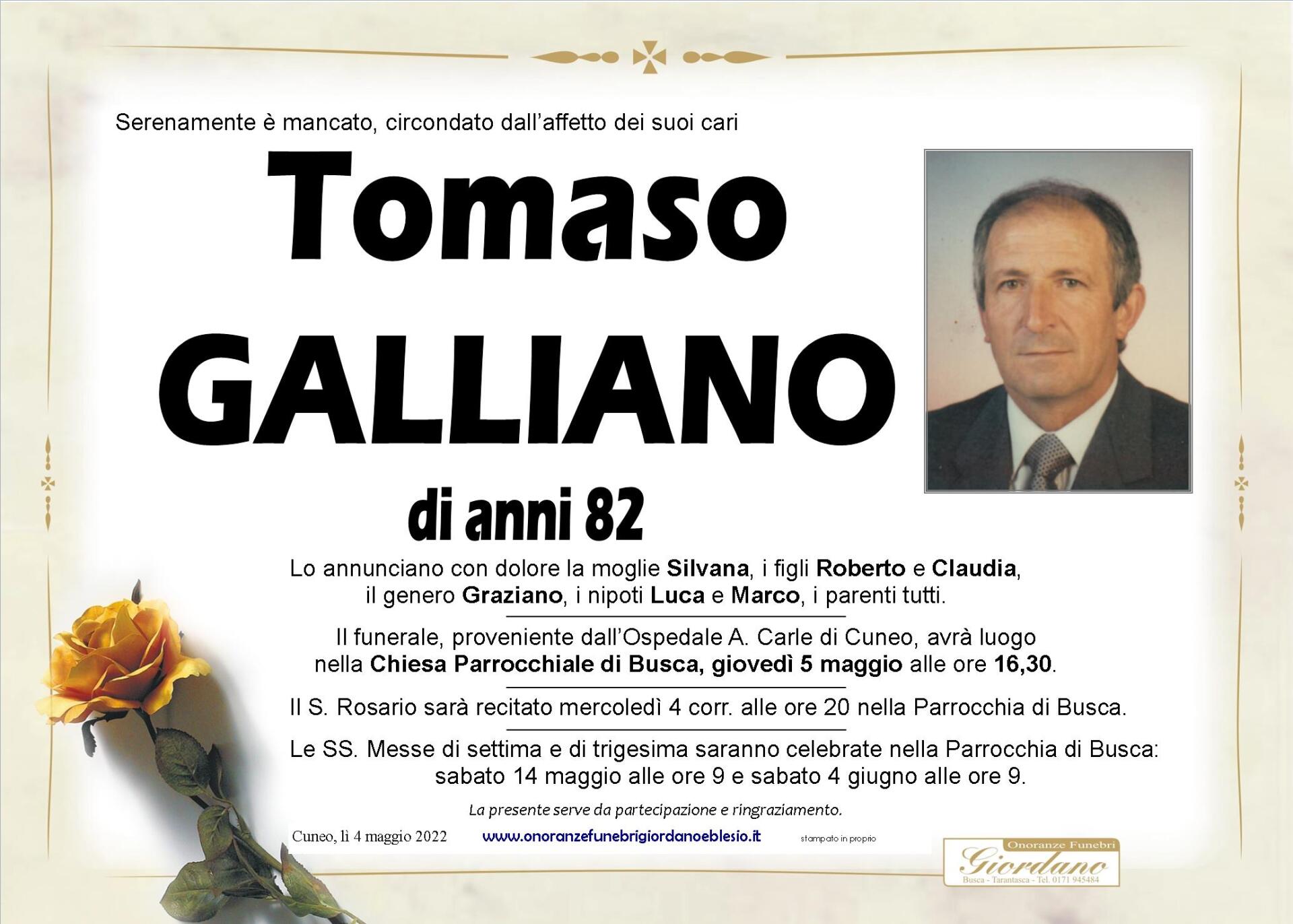 necrologio GALLIANO Tomaso
