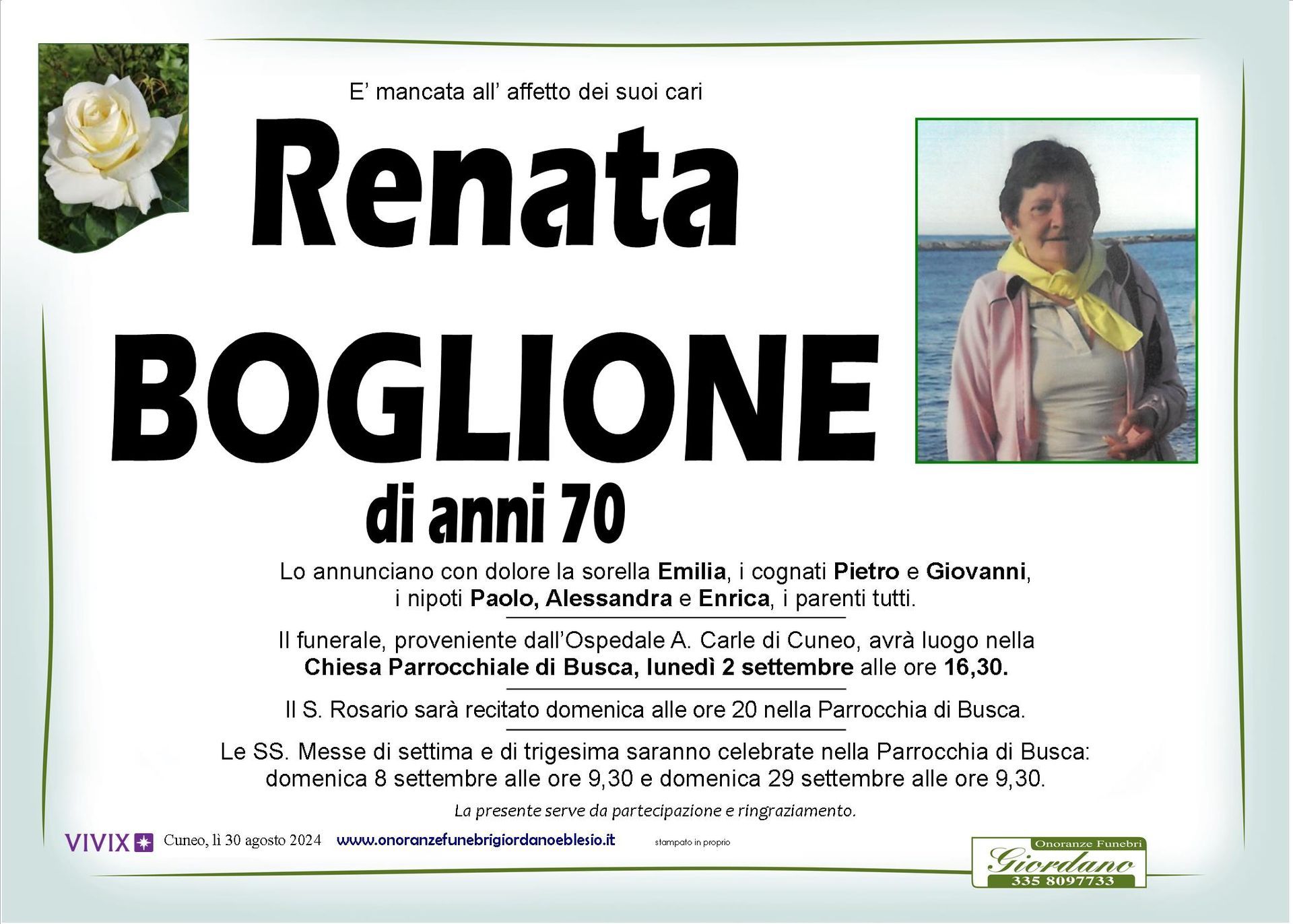 necrologio BOGLIONE Renata