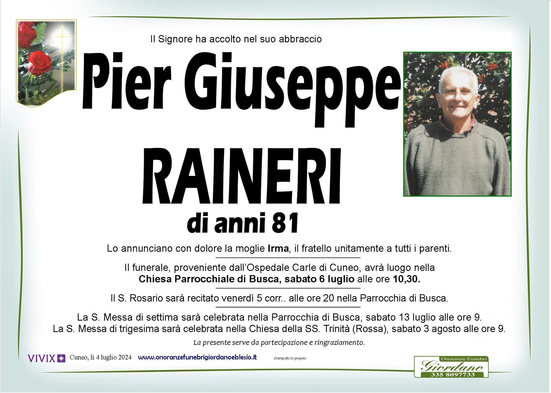 necrologio RAINERI Pier Giuseppe