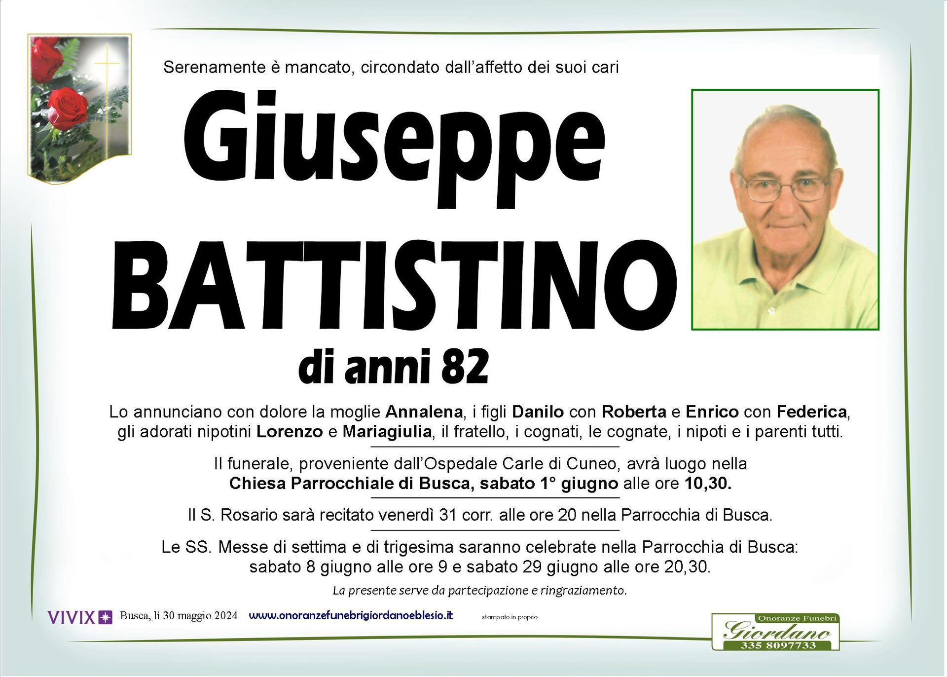 necrologio BATTISTINO Giuseppe