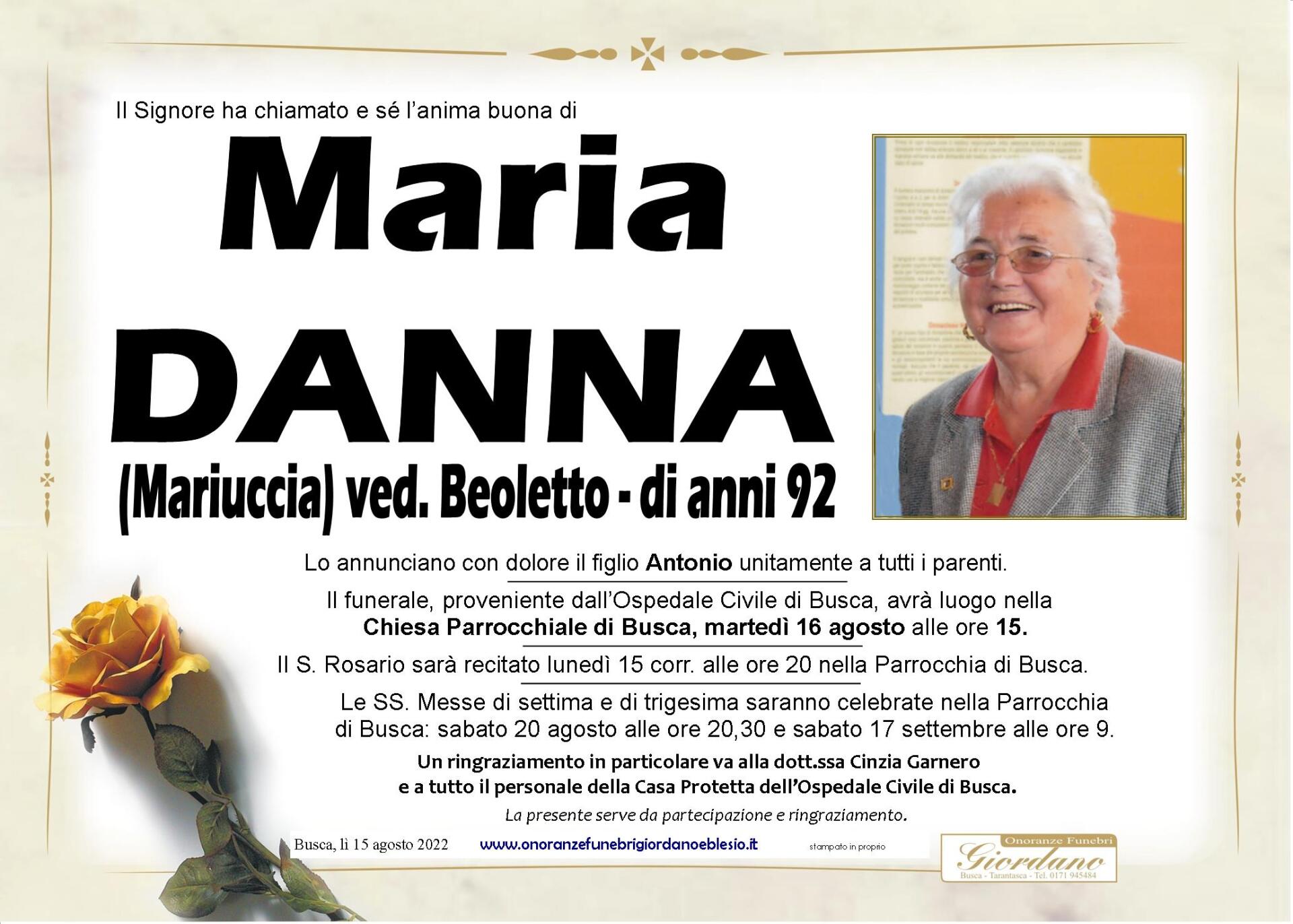 necrologio DANNA Maria ved. Beoletto