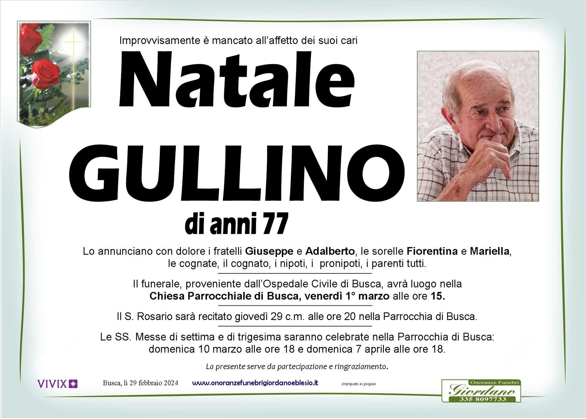 necrologio GULLINO Natale