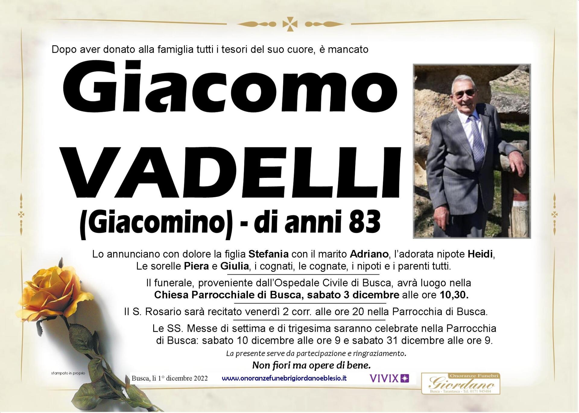 necrologio VEDELLI Giacomo