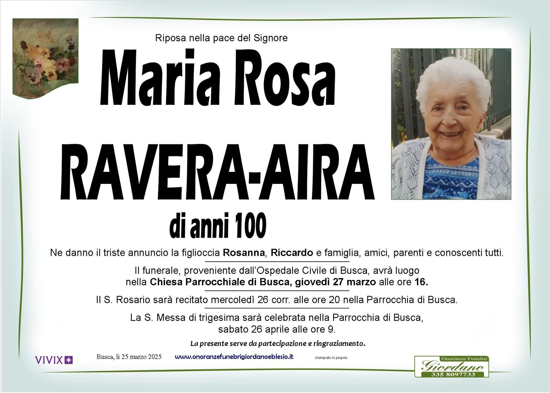 necrologio RAVERA-AIRA MARIA ROSA