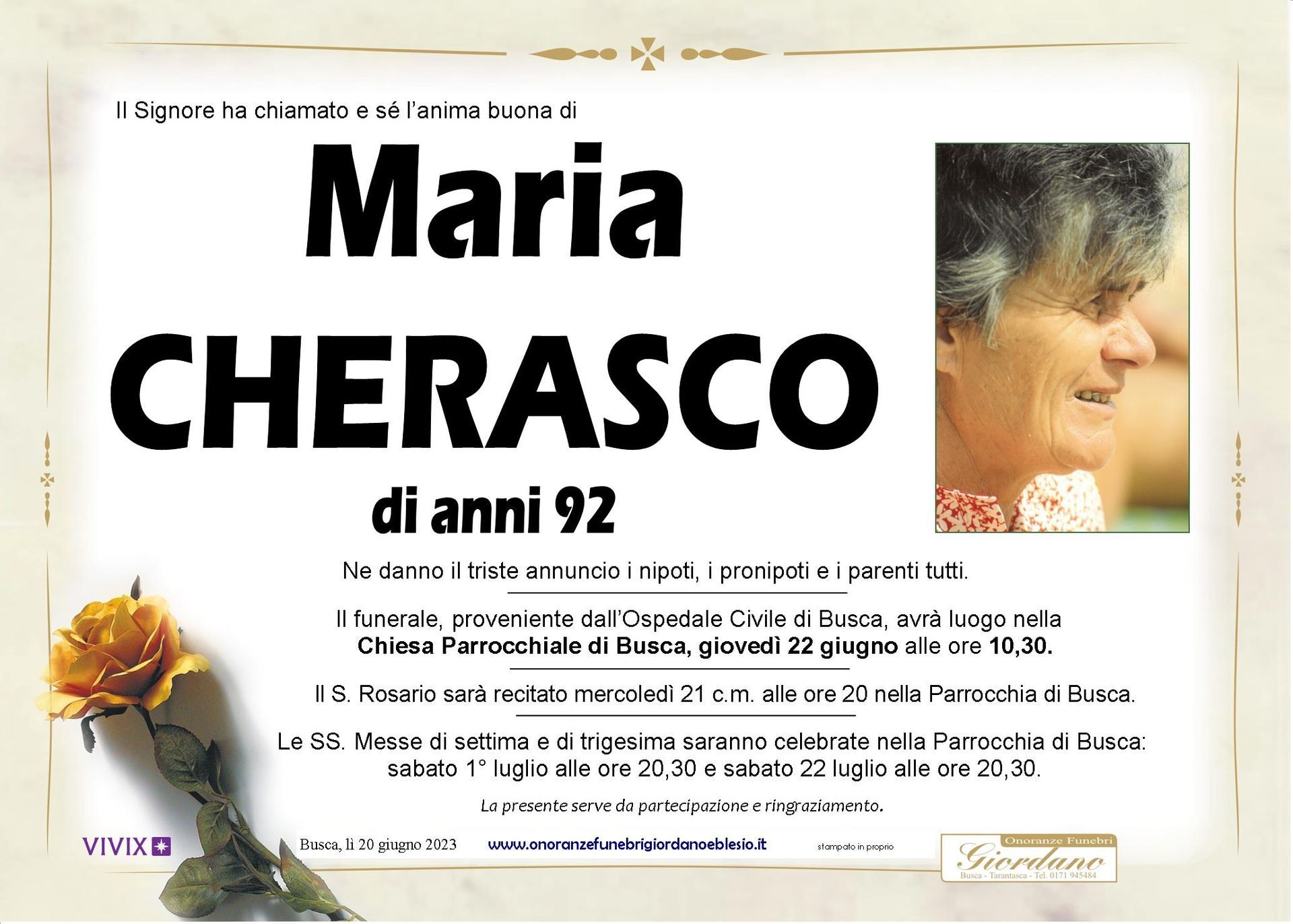 necrologio CHERASCO Maria